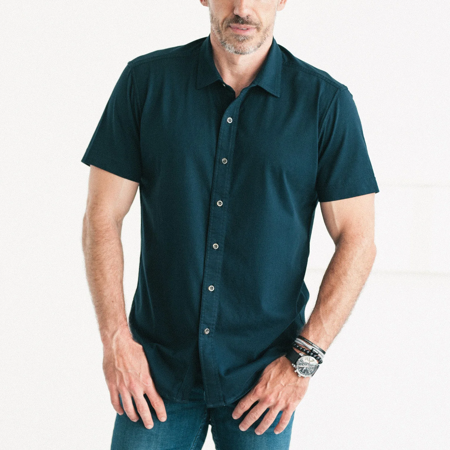 Short Sleeve T-Shirt Shirt - Dark Navy Cotton Jersey - Image 4