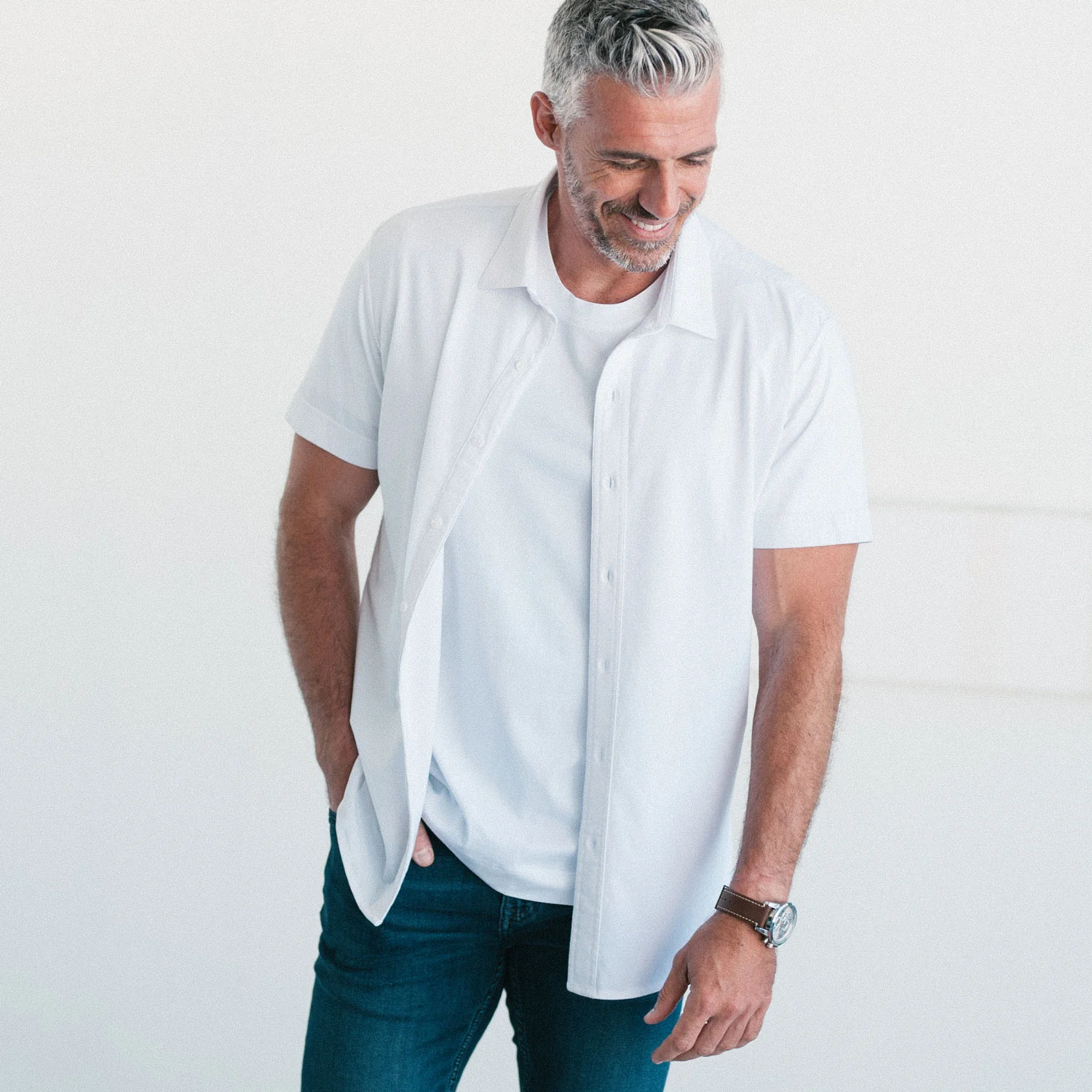 Short Sleeve T-Shirt Shirt - White Cotton Jersey - Image 4