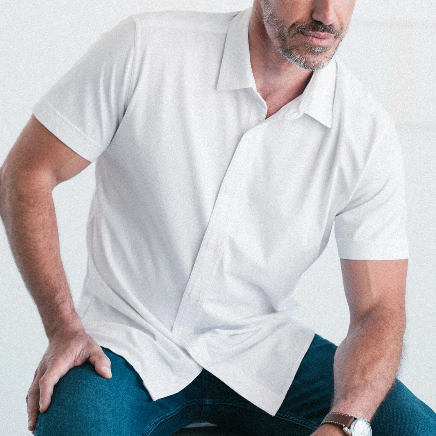 Short Sleeve T-Shirt Shirt - White Cotton Jersey - Image 5