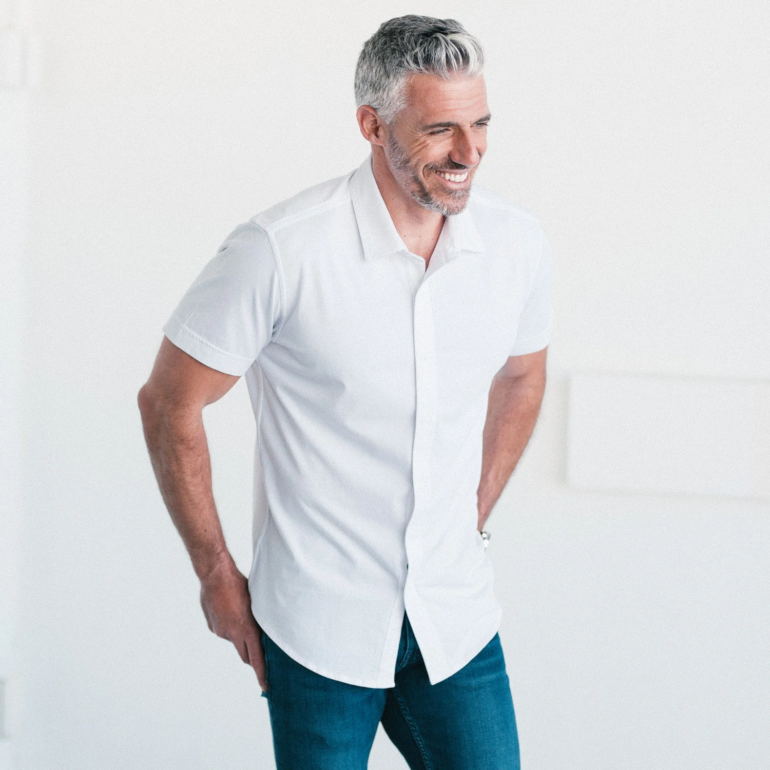 Short Sleeve T-Shirt Shirt - White Cotton Jersey - Image 6