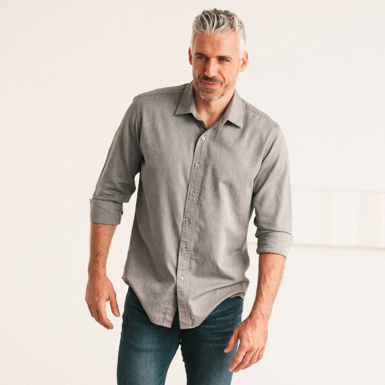 Essential Spread Collar Casual Shirt - Flint Gray Cotton Oxford - Image 6