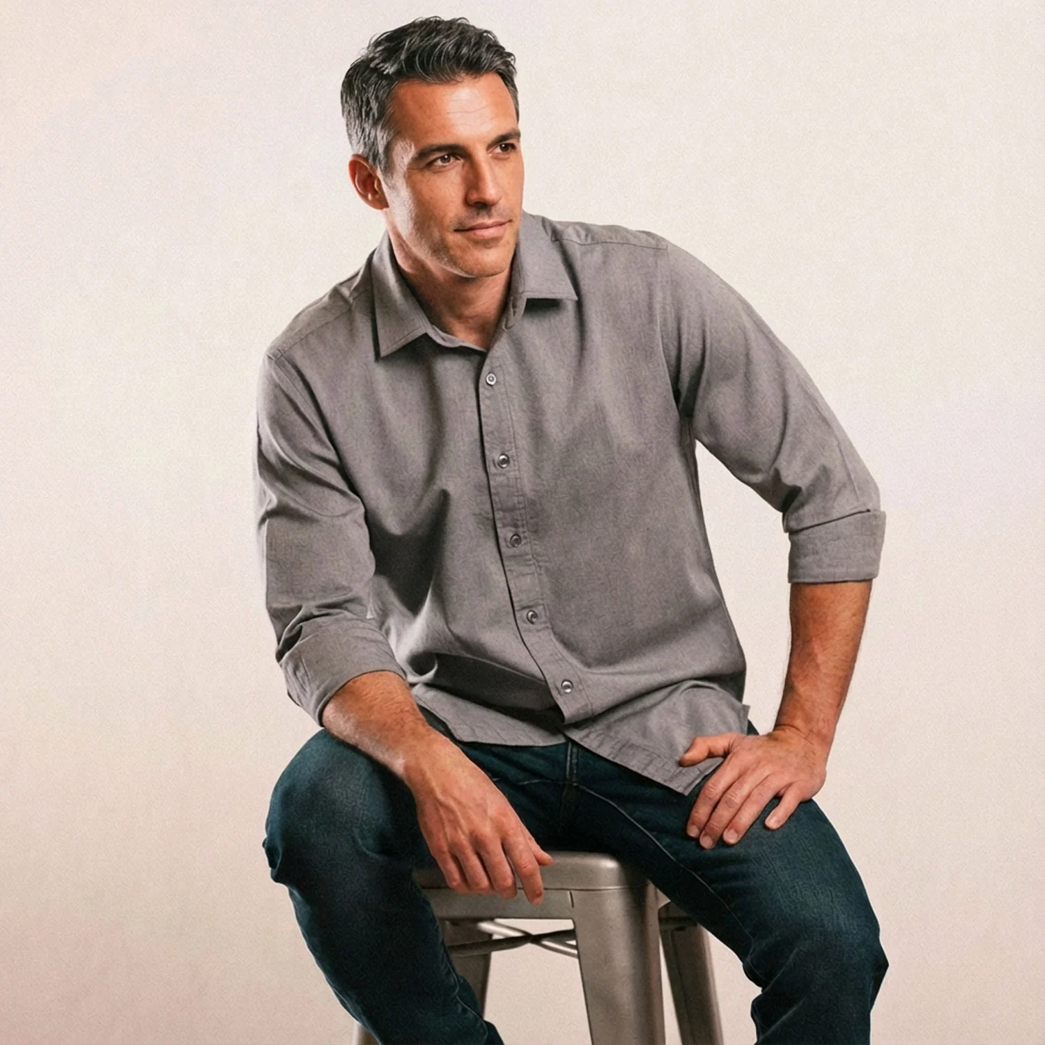 Essential Spread Collar Casual Shirt - Flint Gray Cotton Oxford - Image 8