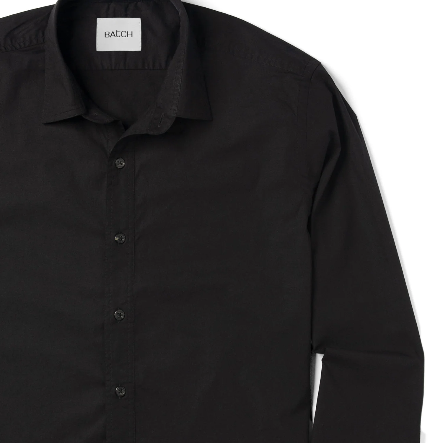Essential Spread Collar Casual Shirt - Jet Black Stretch Cotton Poplin - Image 3