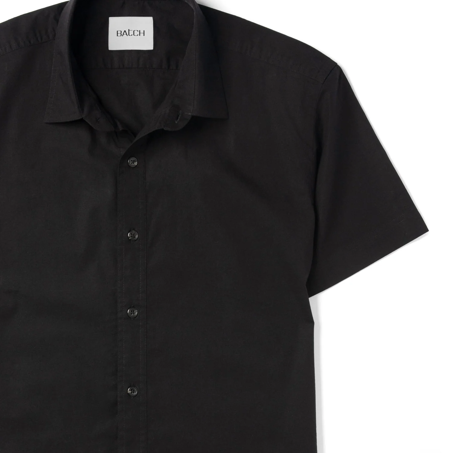 Essential Spread Collar Casual Short Sleeve Shirt - Black Cotton Twill - Image 3