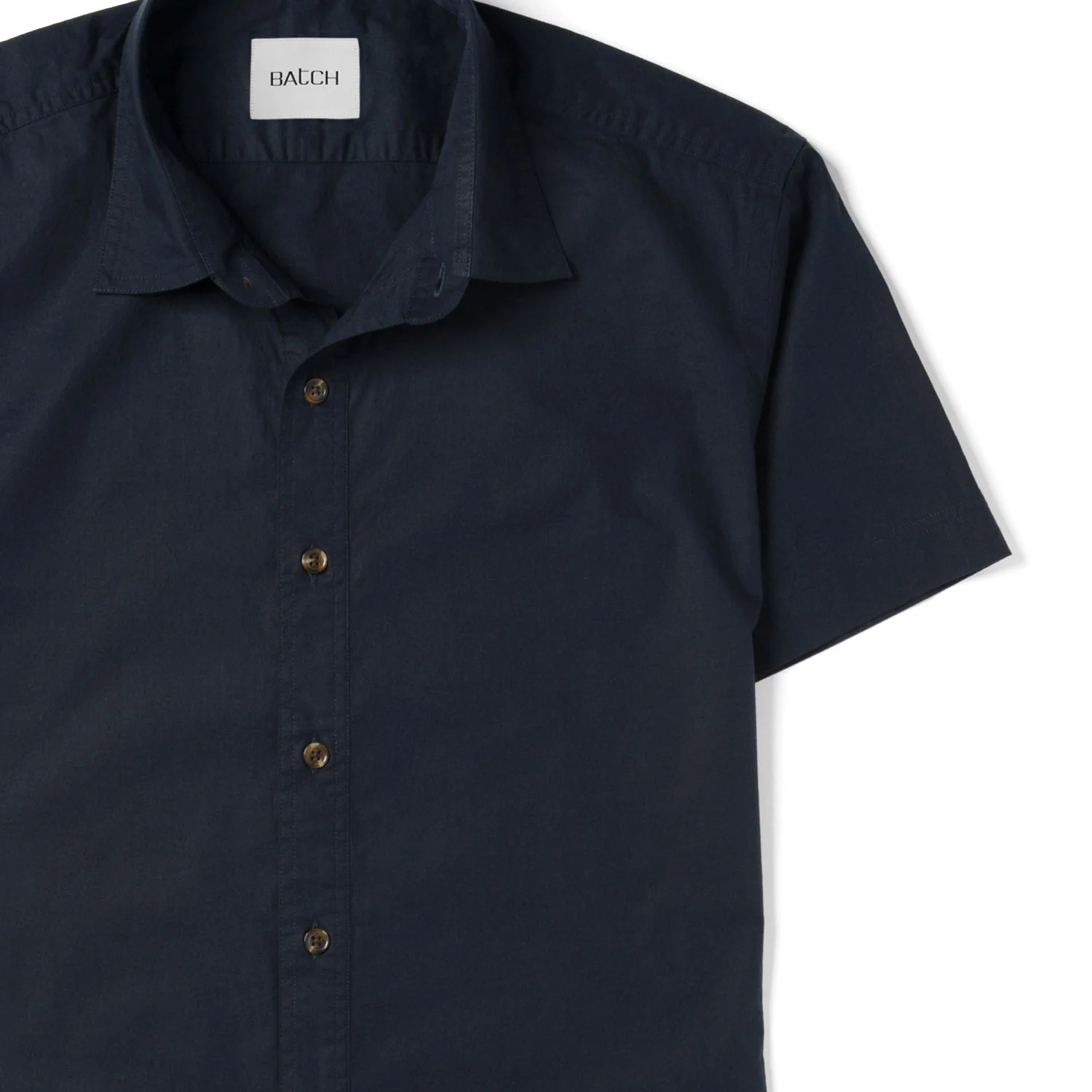 Essential Spread Collar Casual Short Sleeve Shirt - Dark Navy Cotton Twill - Image 3