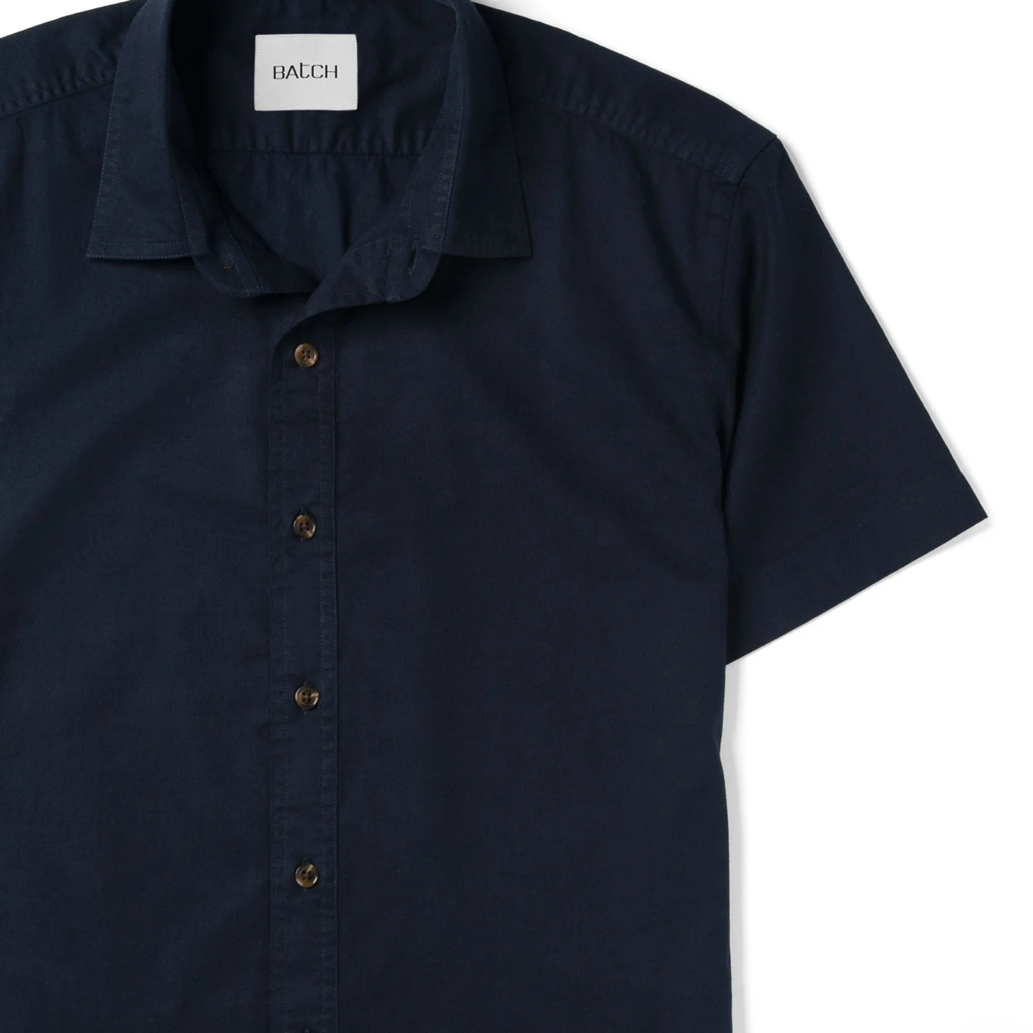 Essential Spread Collar Casual Short Sleeve Shirt - Dark Navy Stretch Cotton Poplin - Image 3