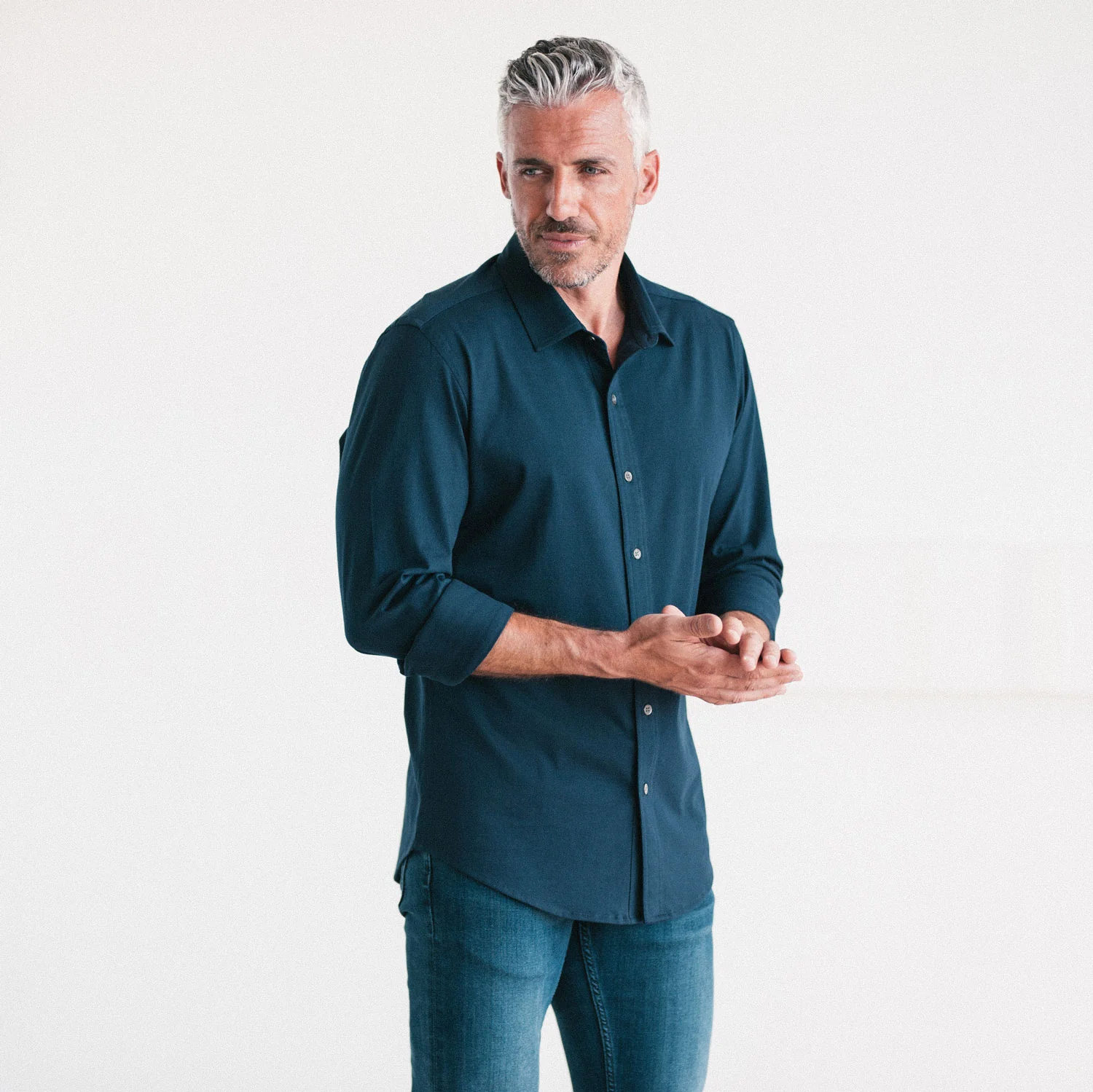 T-Shirt Shirt - Navy Cotton Jersey - Image 4