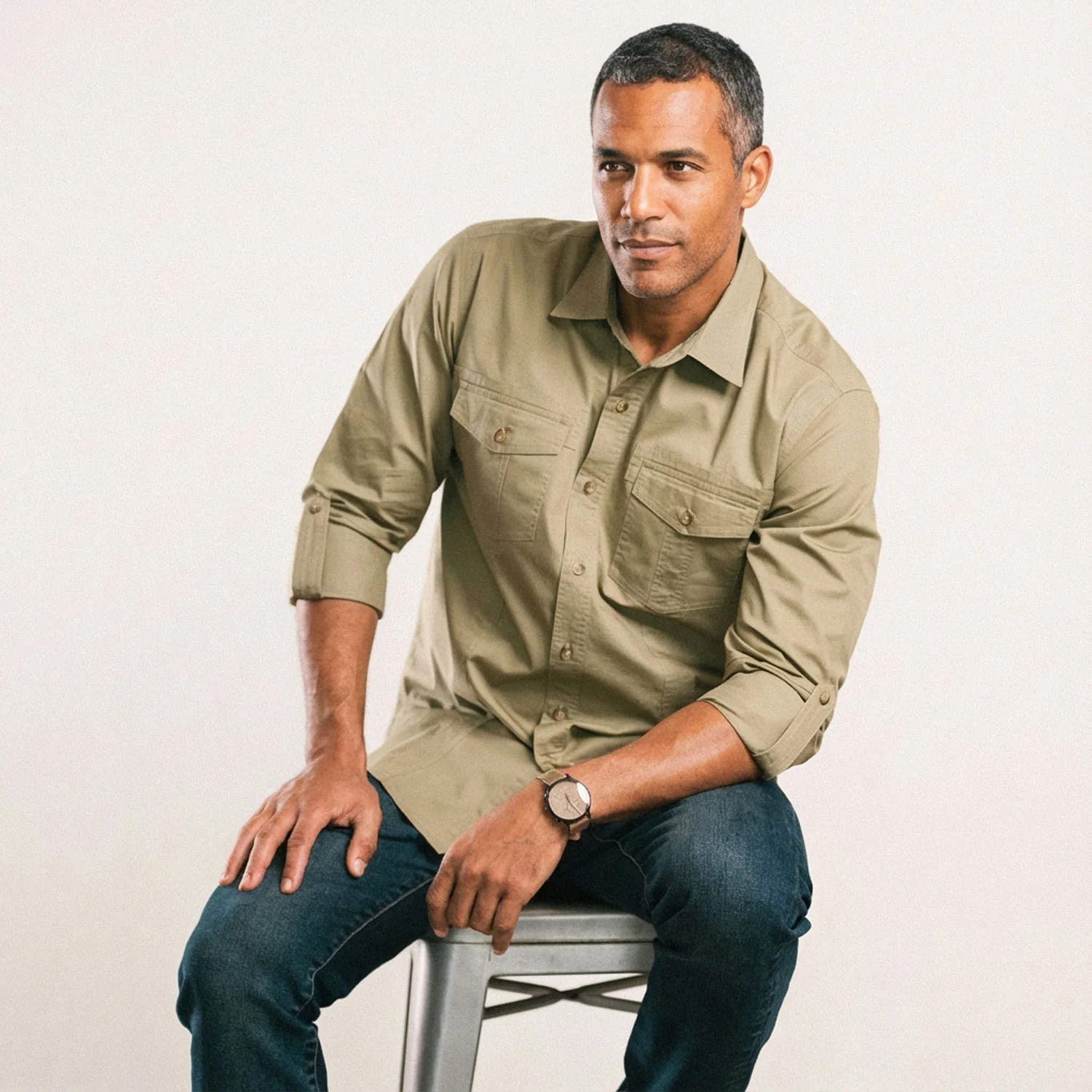 Explorer Utility Shirt – Light Fatigue Green Cotton Twill - Image 6