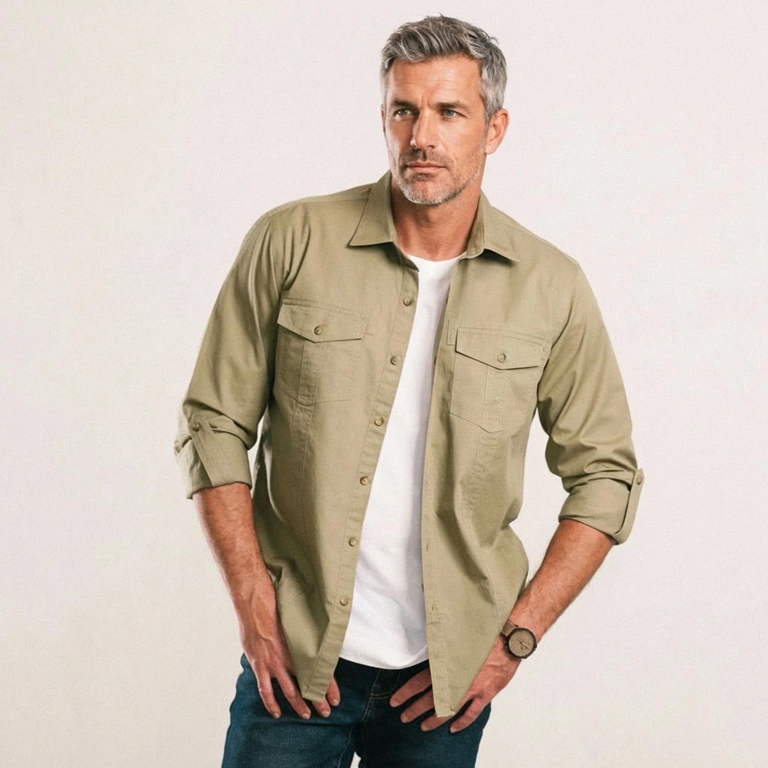 Explorer Utility Shirt – Light Fatigue Green Cotton Twill - Image 7