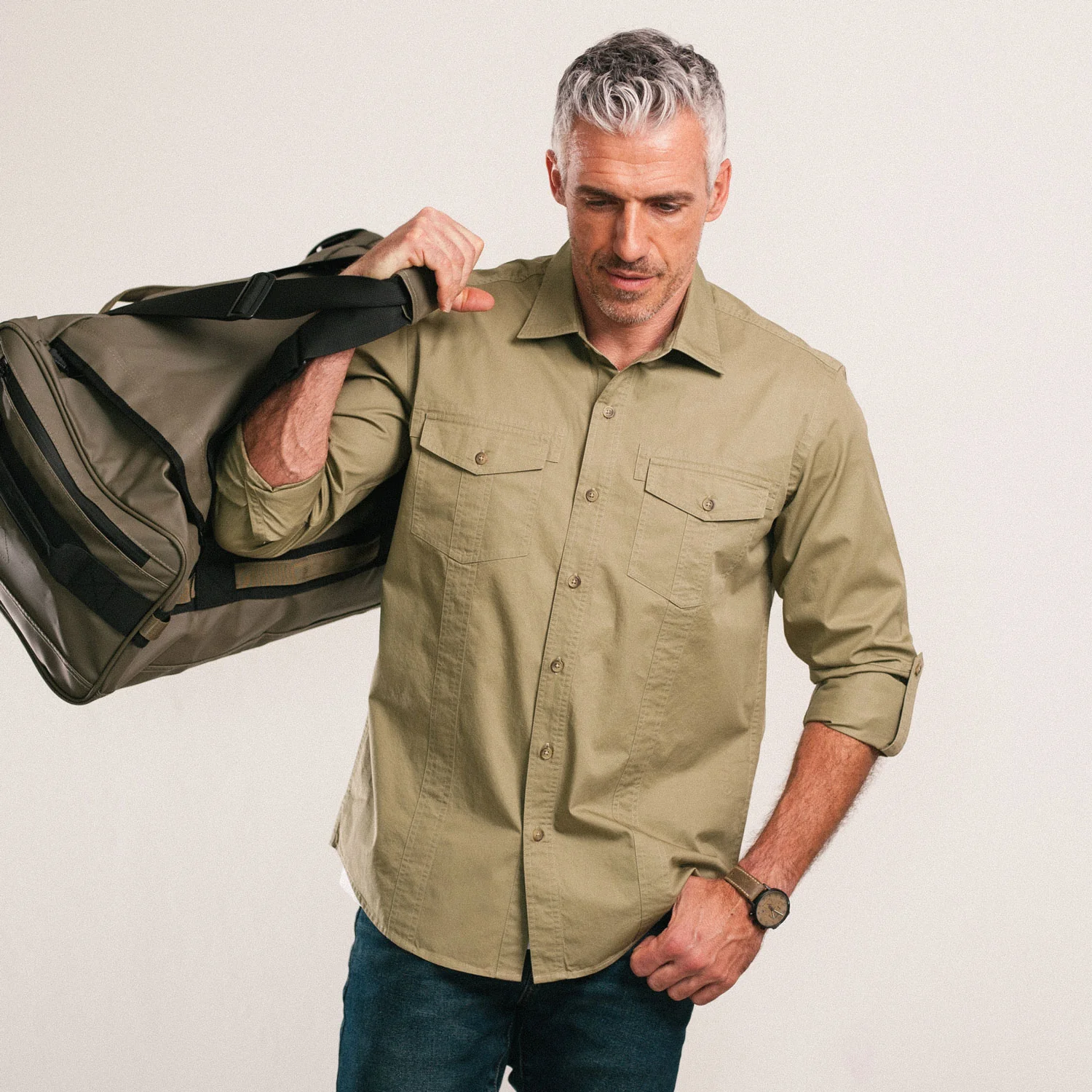 Explorer Utility Shirt – Light Fatigue Green Cotton Twill - Image 8