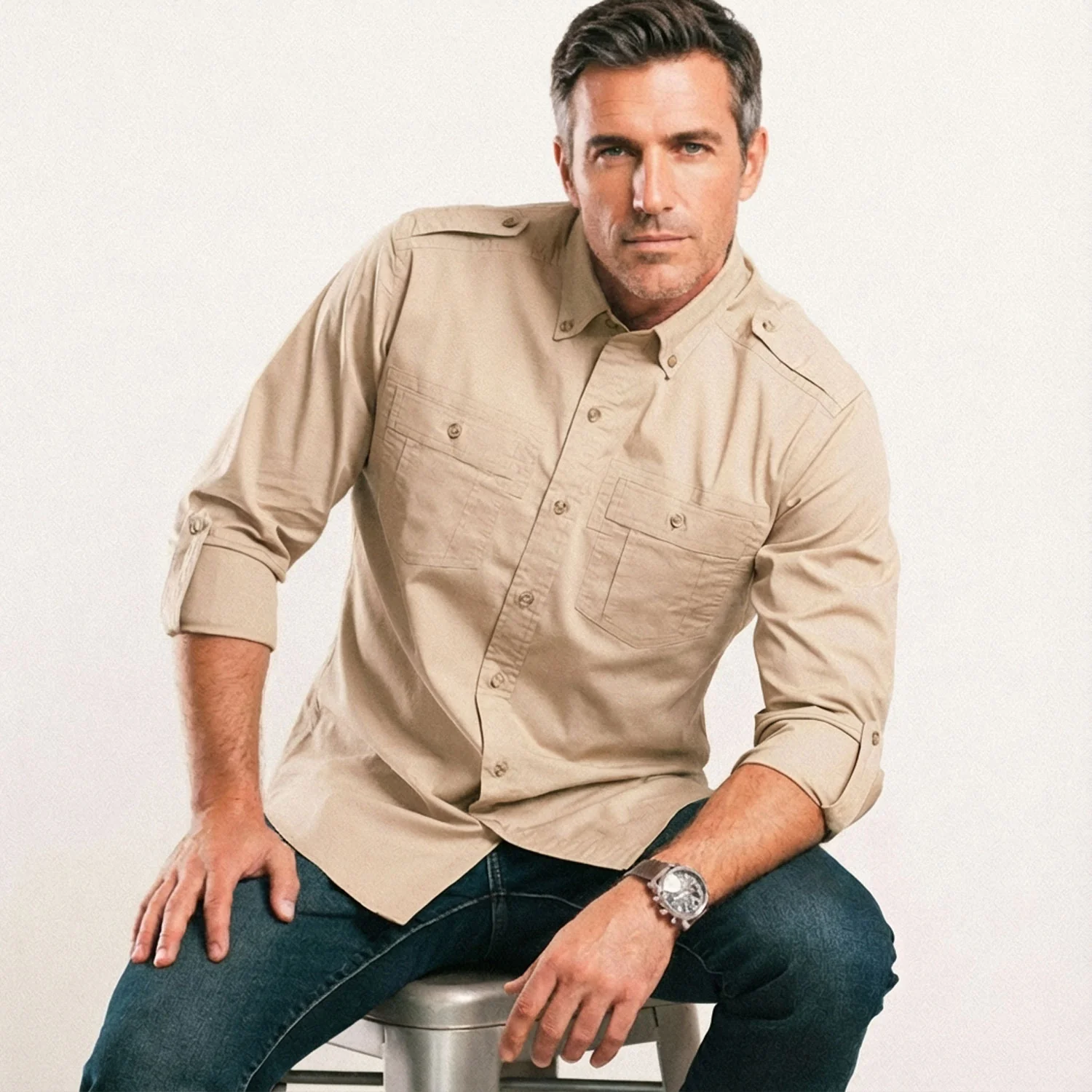 Finisher Utility Shirt – Desert Sand Stretch Cotton Poplin - Image 5