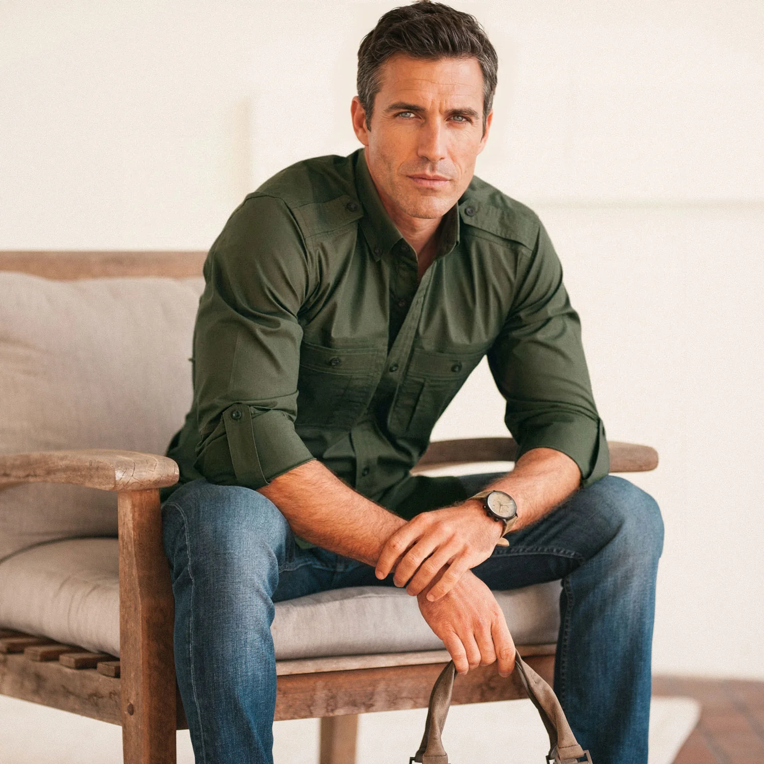 Finisher Utility Shirt – Olive Green Stretch Cotton Poplin - Image 5