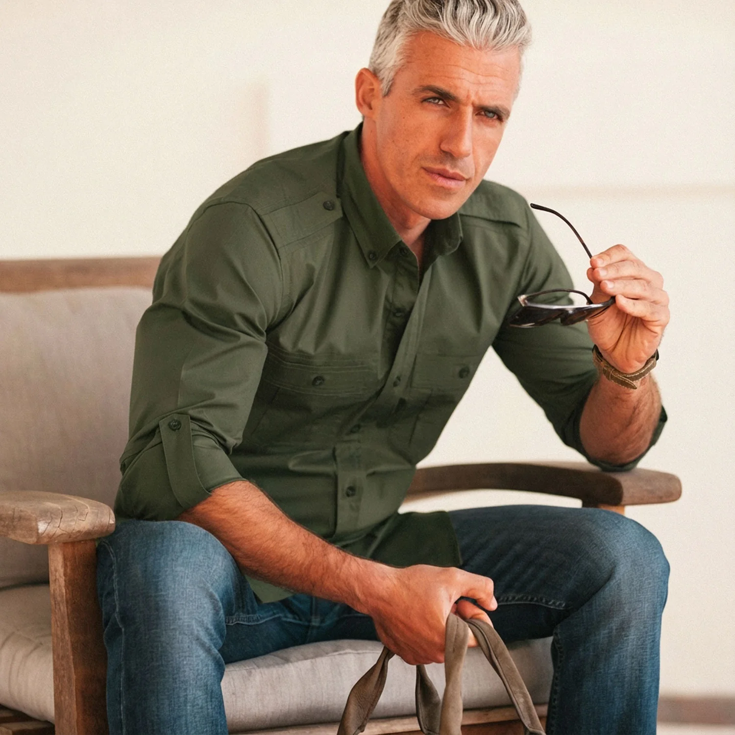 Finisher Utility Shirt – Olive Green Stretch Cotton Poplin - Image 6