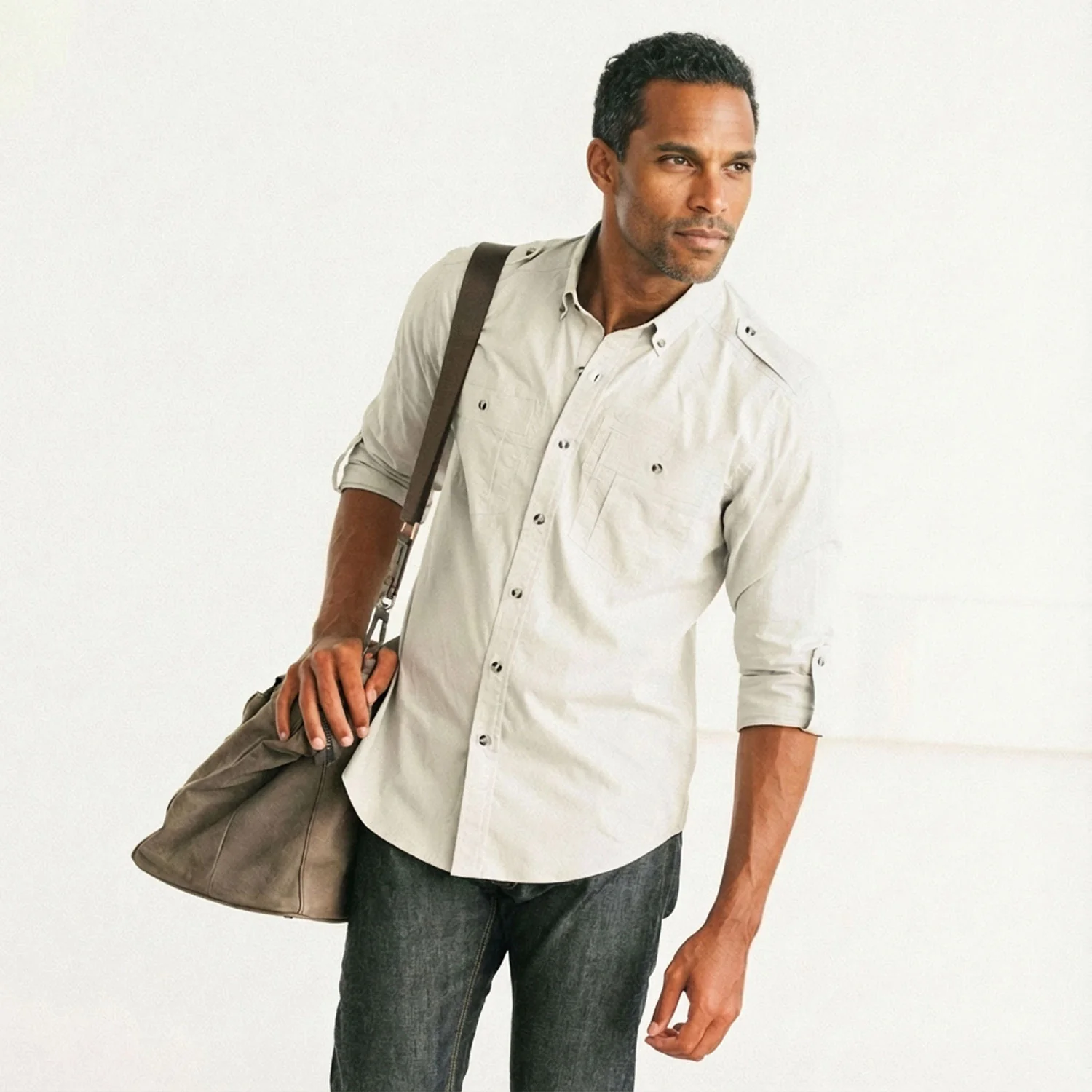 Finisher Utility Shirt – Stone Gray Stretch Cotton Poplin - Image 5
