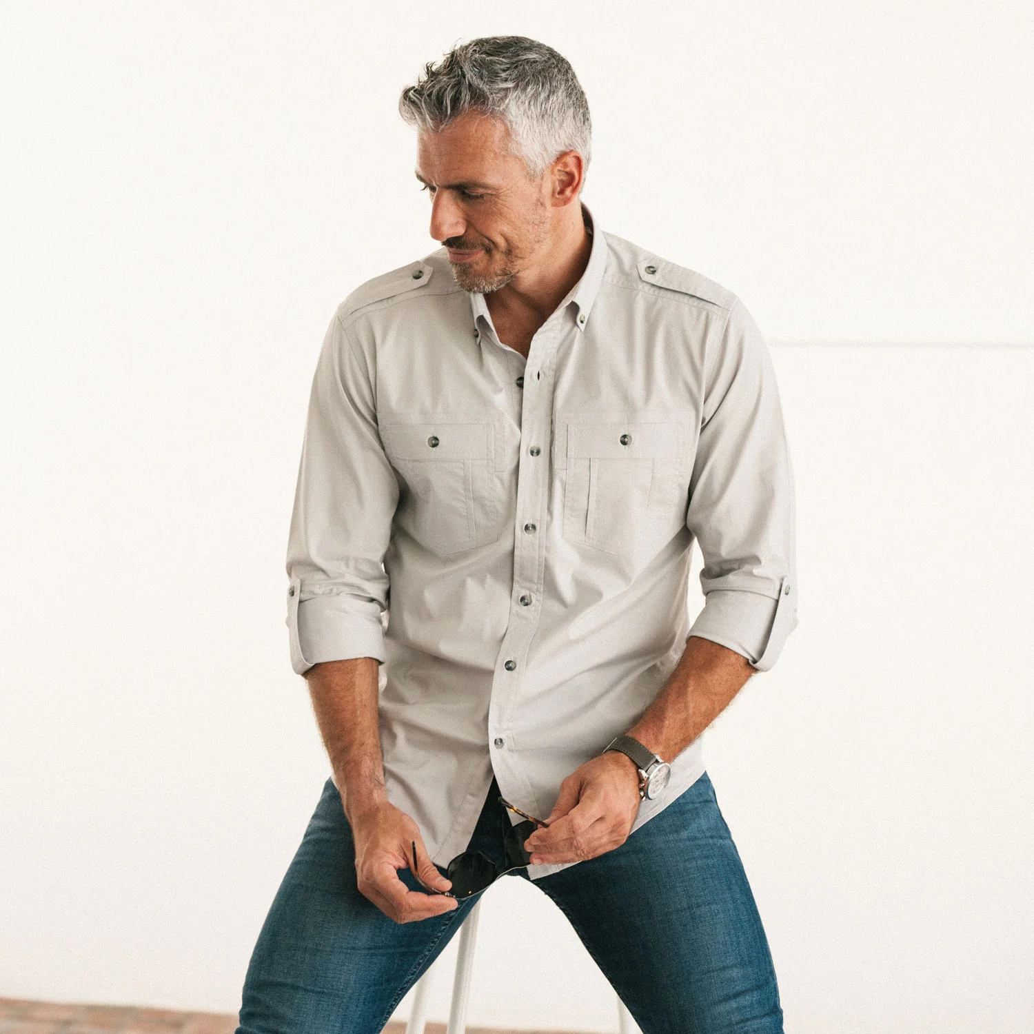 Finisher Utility Shirt – Stone Gray Stretch Cotton Poplin - Image 6