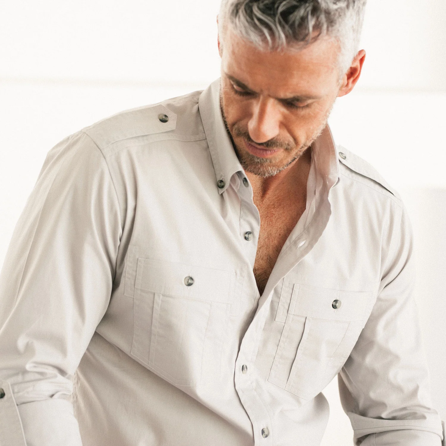 Finisher Utility Shirt – Stone Gray Stretch Cotton Poplin - Image 8