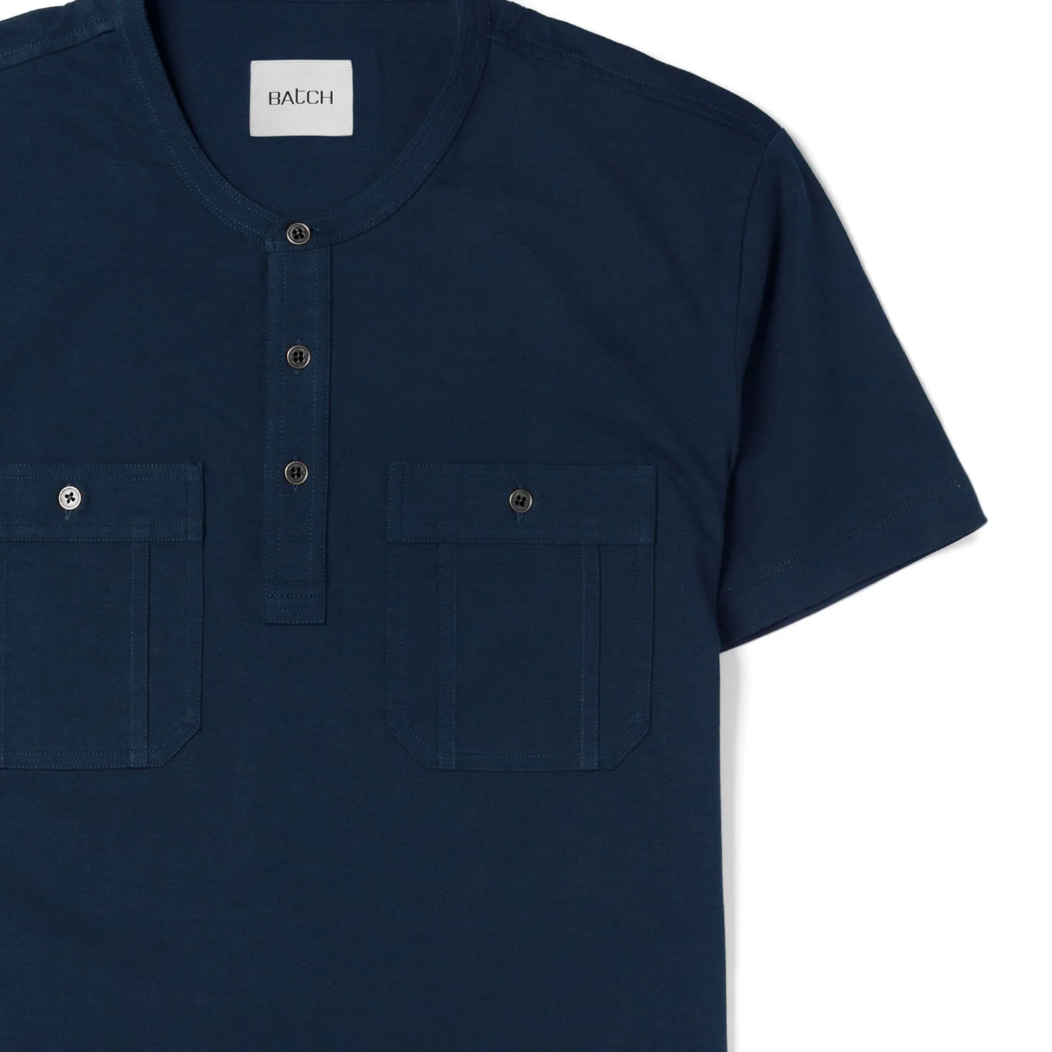 Fixer Short Sleeve Henley Shirt –  Navy Cotton Jersey - Image 3