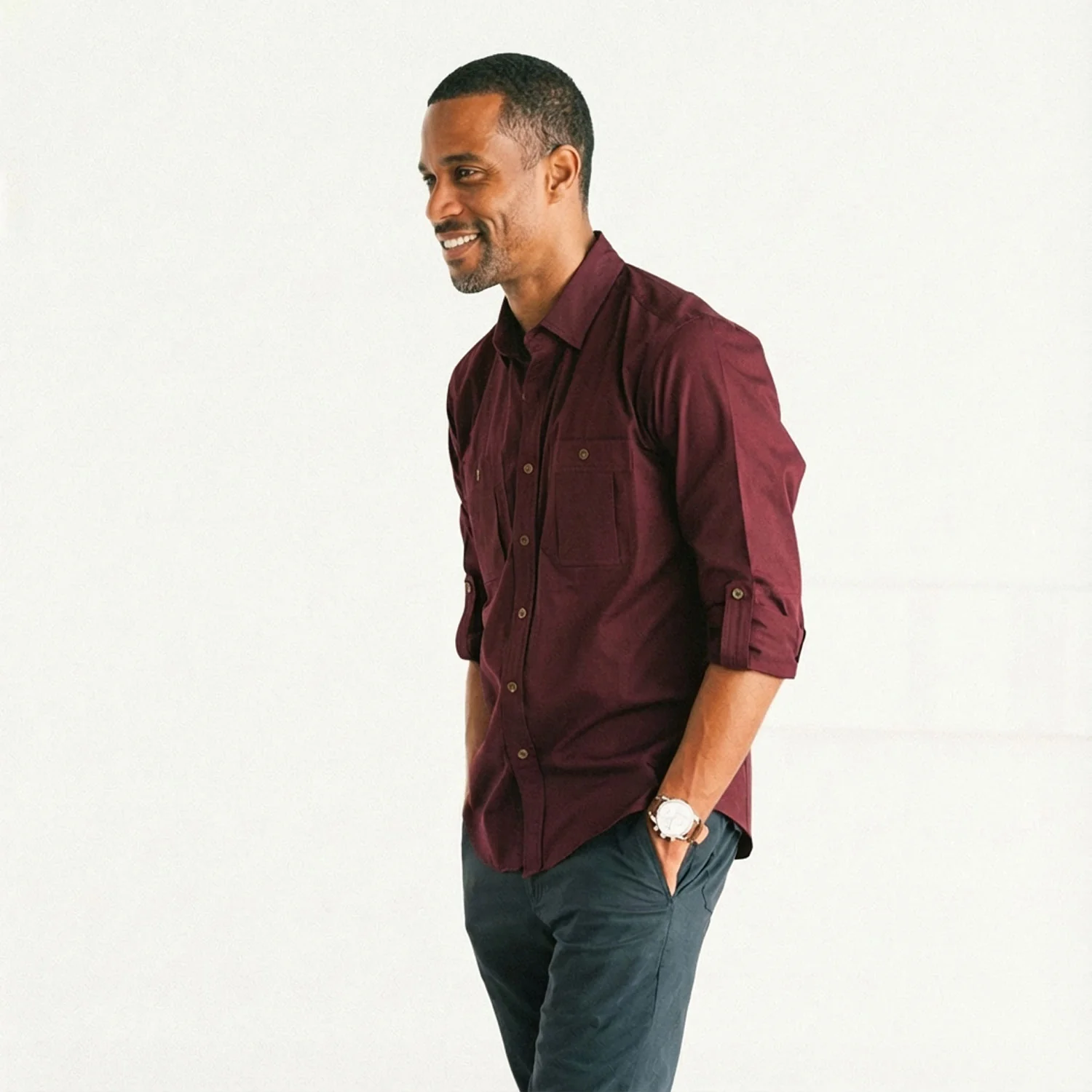 Fixer Utility Shirt – Dark Burgundy Cotton Twill - Image 6