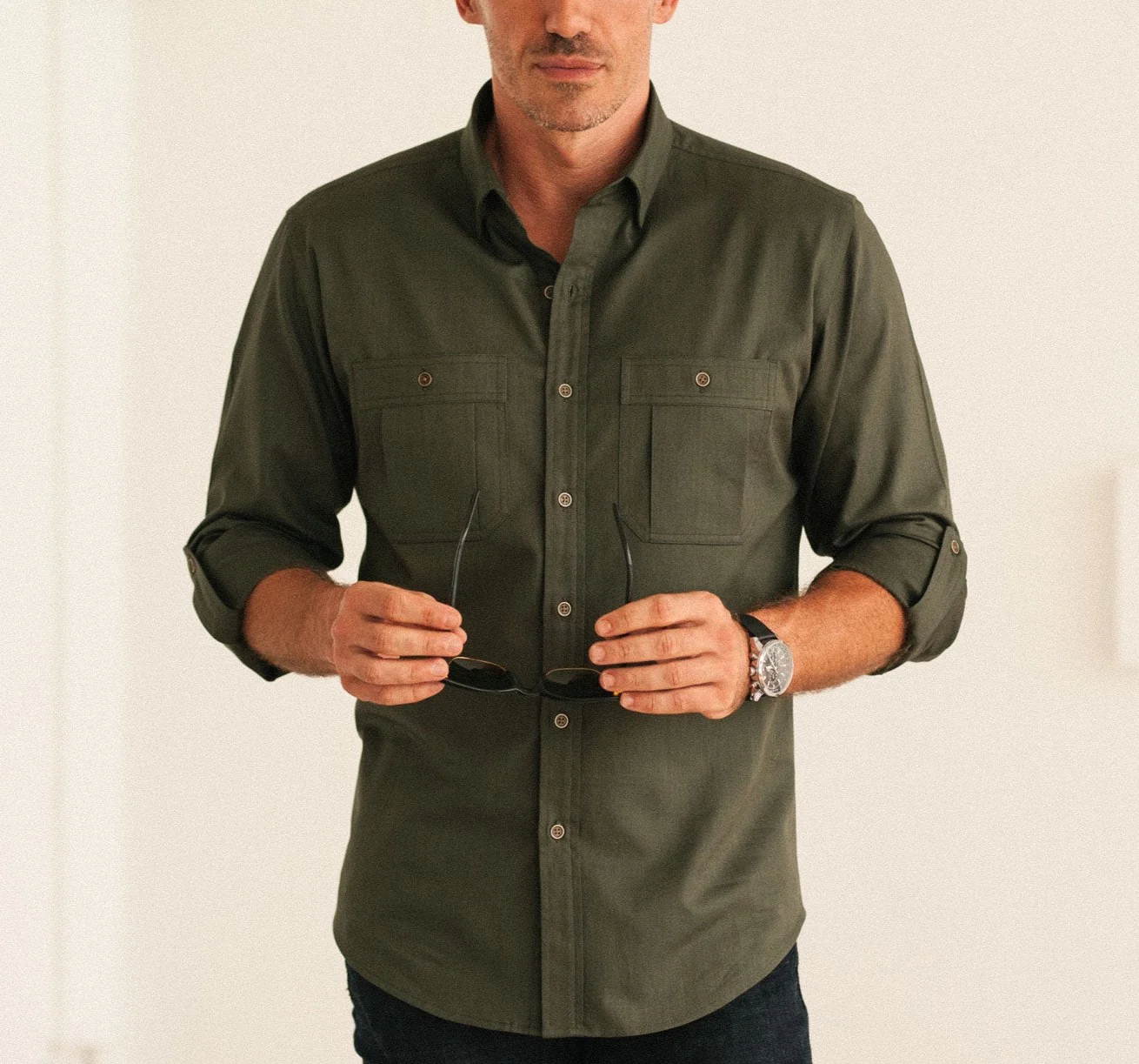 Fixer Utility Shirt – Olive Green Cotton Twill - Image 8