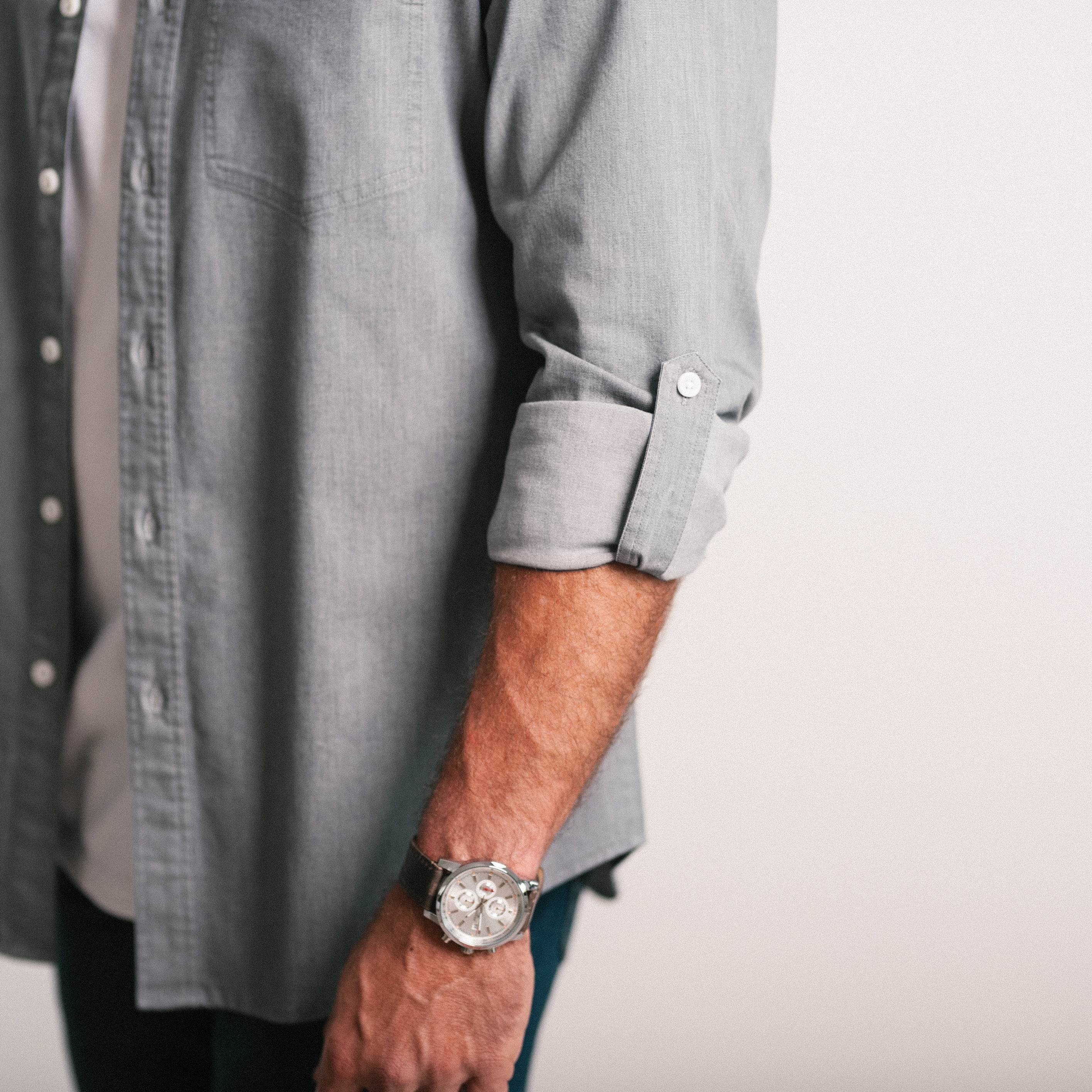 Freelancer Casual Shirt – Aluminum Gray Cotton Stretch Twill - Image 5