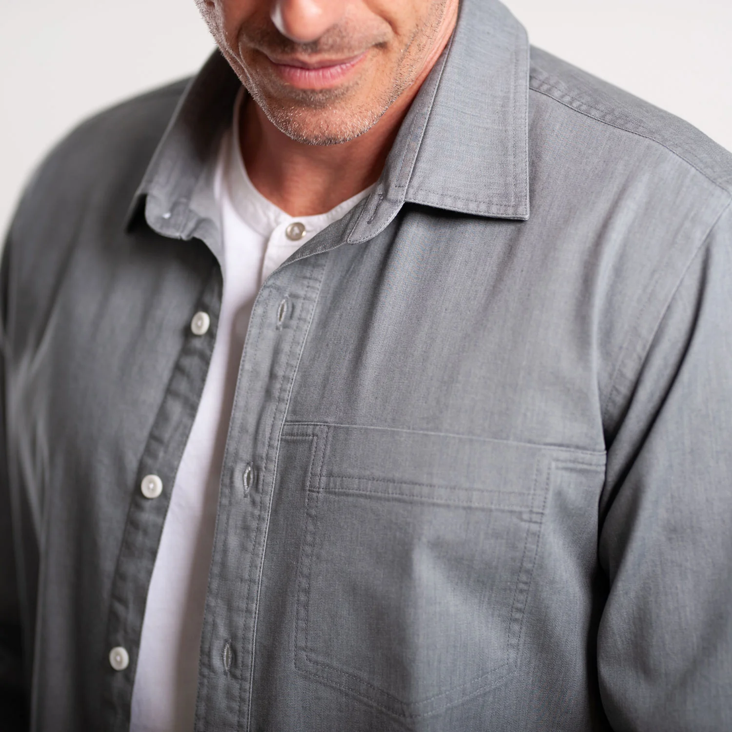Freelancer Casual Shirt – Aluminum Gray Cotton Stretch Twill - Image 7