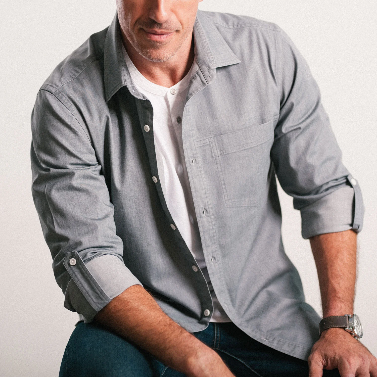 Freelancer Casual Shirt – Aluminum Gray Cotton Stretch Twill - Image 8