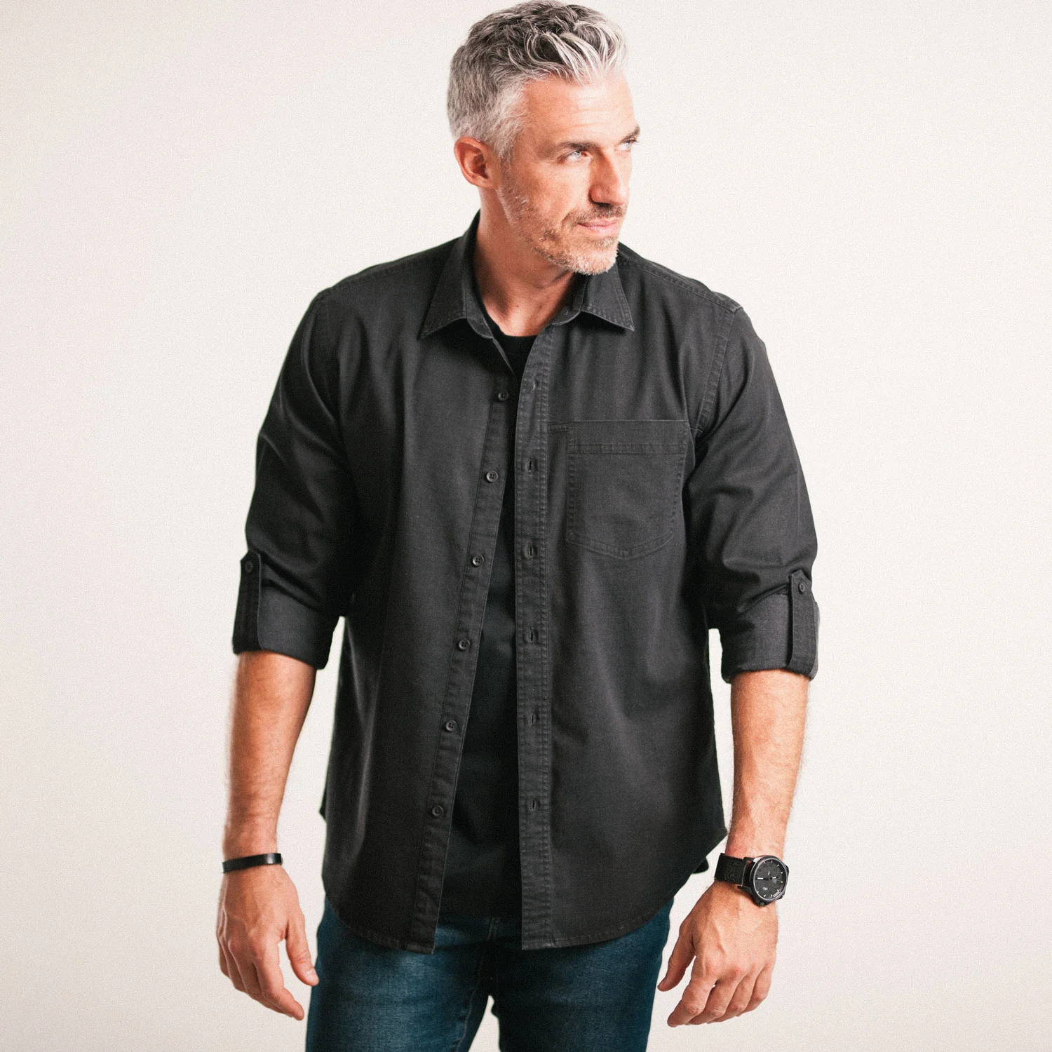 Freelancer Casual Shirt – Black Cotton Stretch Twill - Image 5