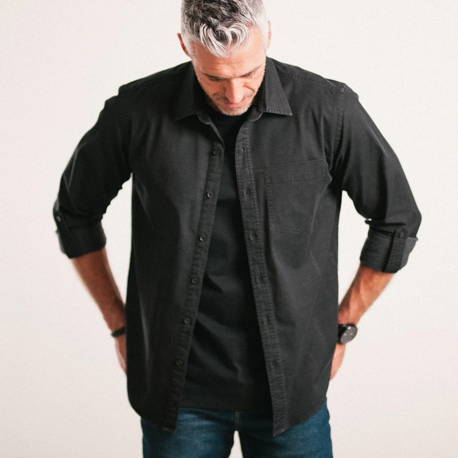 Freelancer Casual Shirt – Black Cotton Stretch Twill - Image 6