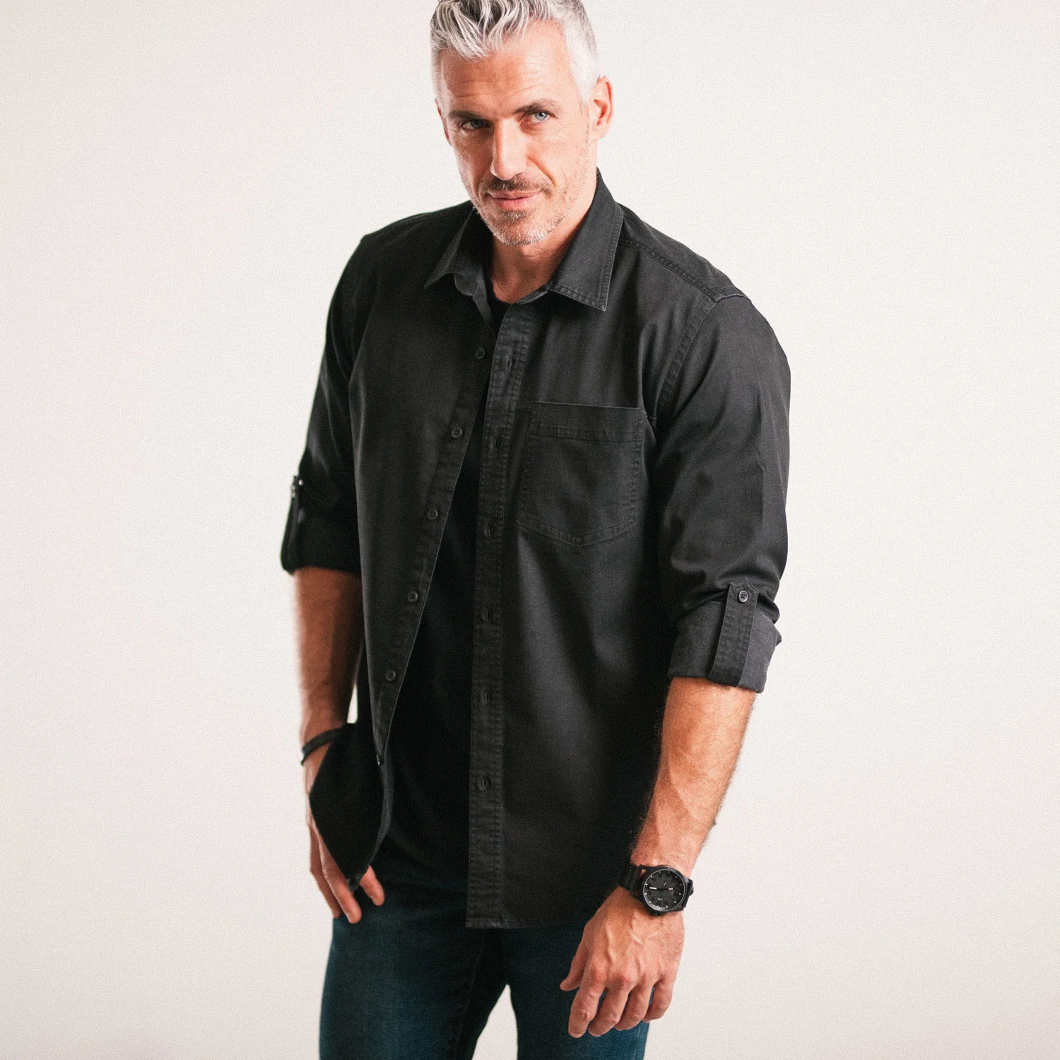 Freelancer Casual Shirt – Black Cotton Stretch Twill - Image 8