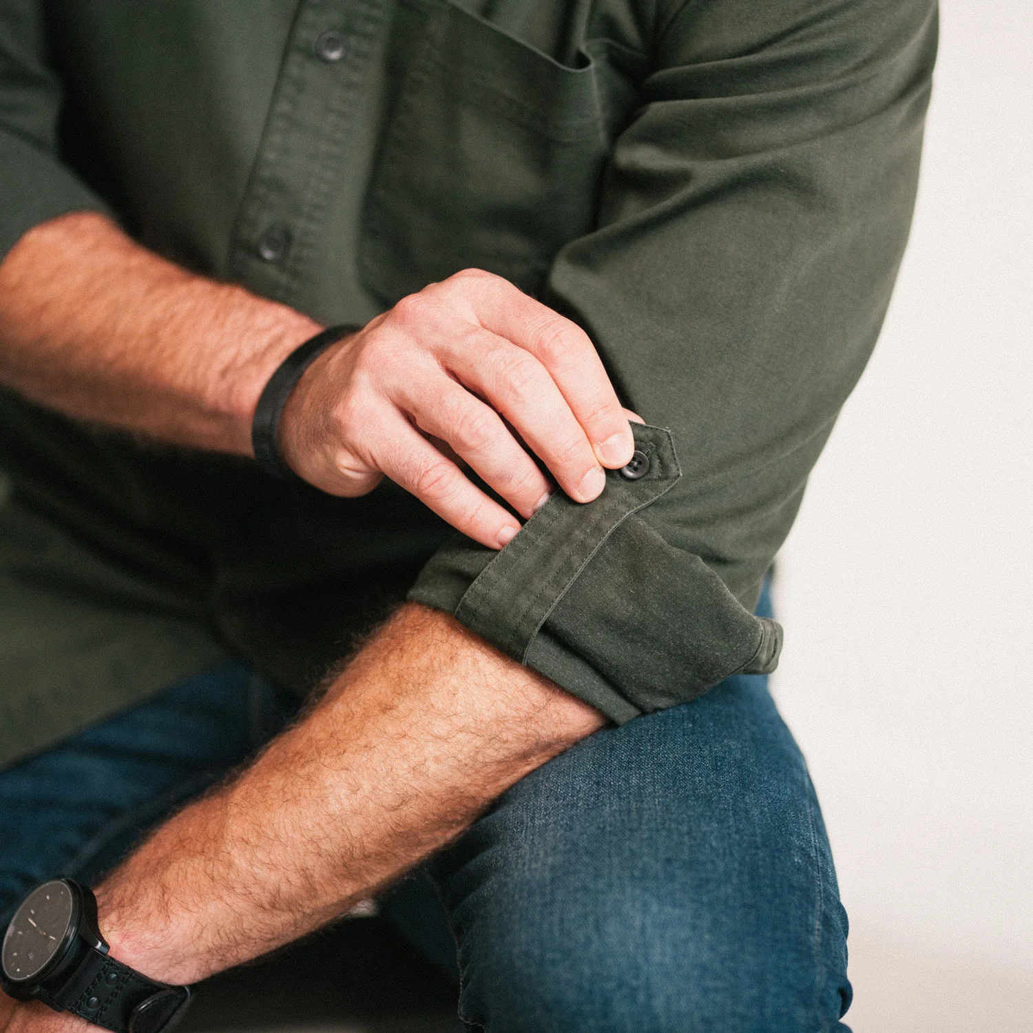 Freelancer Casual Shirt – Olive Green Cotton Stretch Twill - Image 4