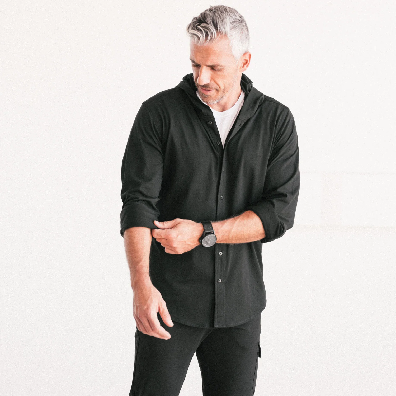 Hooded Essential Knit Shirt – Jet Black Cotton Jersey - Image 6