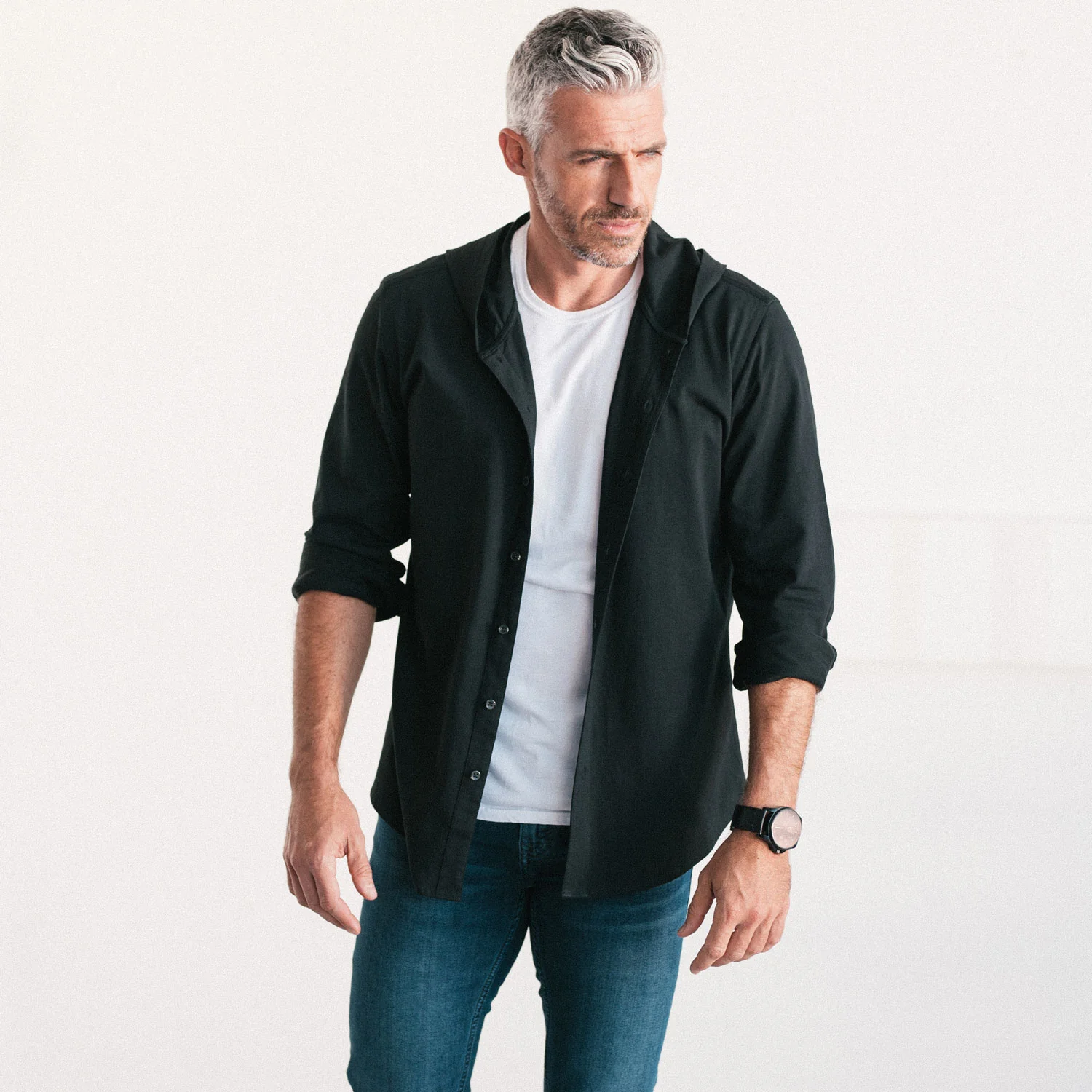 Hooded Essential Knit Shirt – Jet Black Cotton Jersey - Image 7