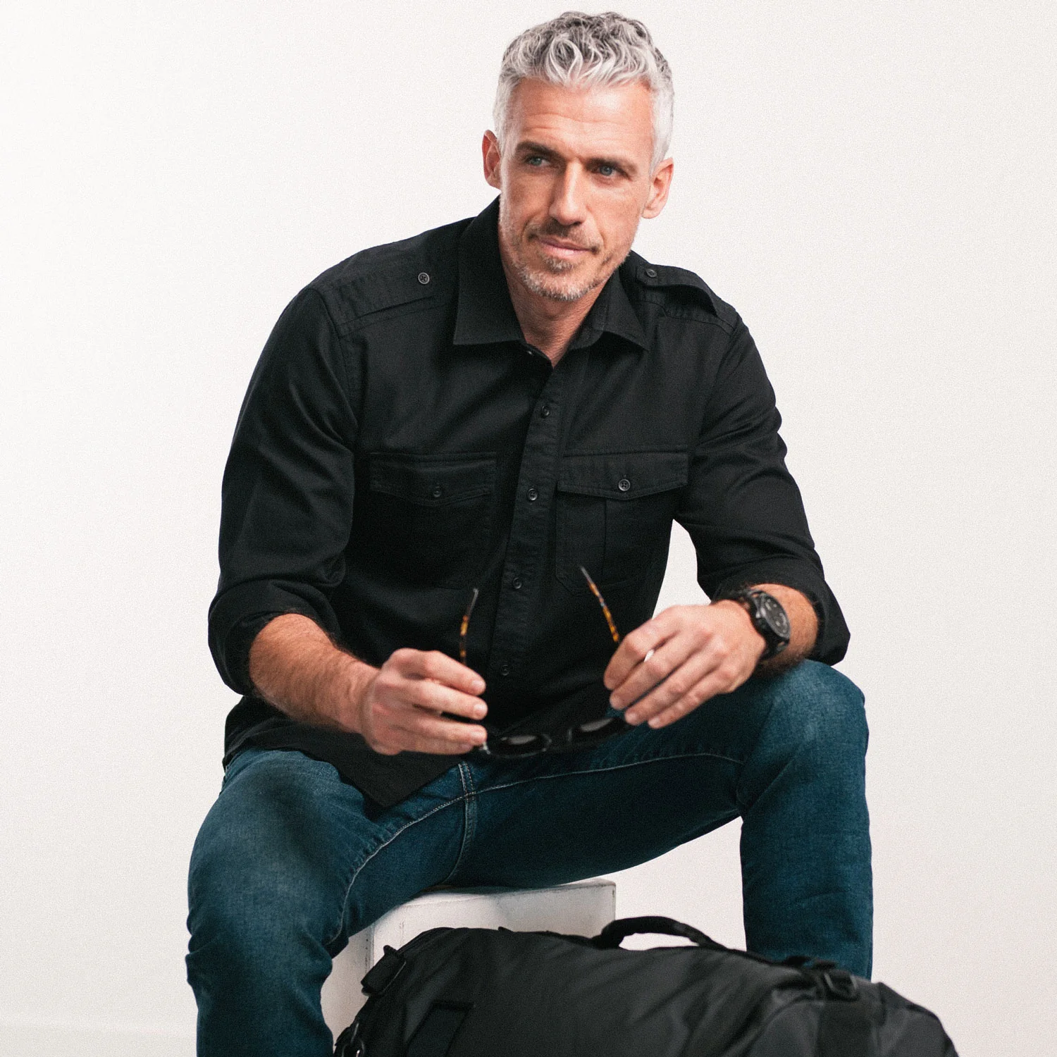 Jackson Utility Shirt – Black Cotton Herringbone - Image 10