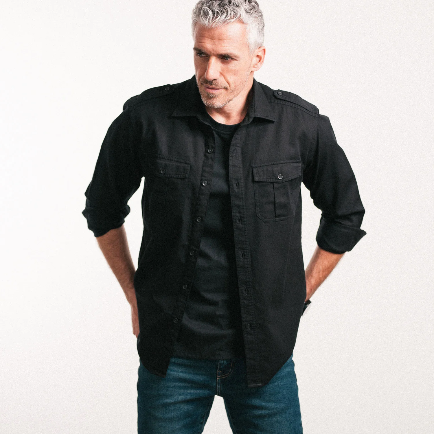 Jackson Utility Shirt – Black Cotton Herringbone - Image 5