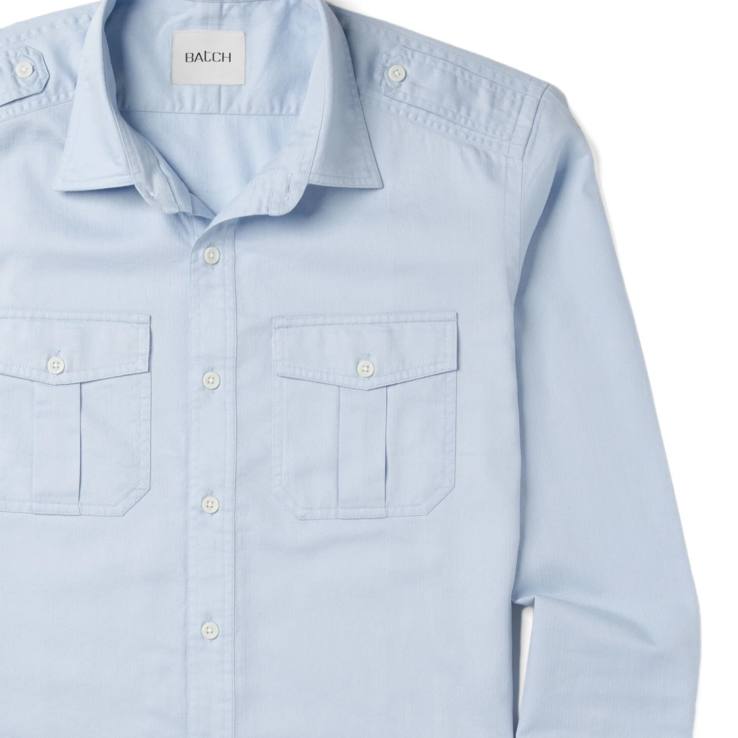 Jackson Utility Shirt – Light Blue Cotton Herringbone - Image 3