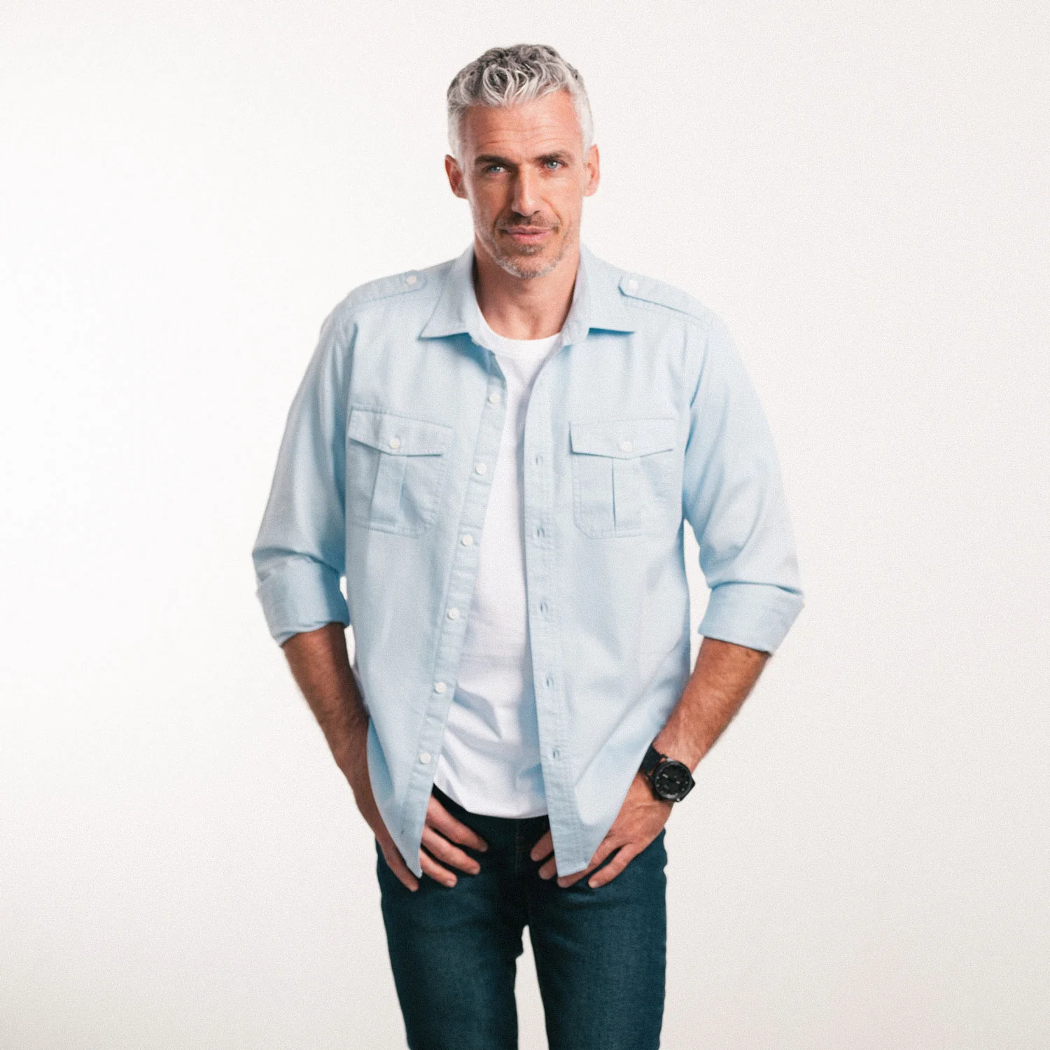 Jackson Utility Shirt – Light Blue Cotton Herringbone - Image 4