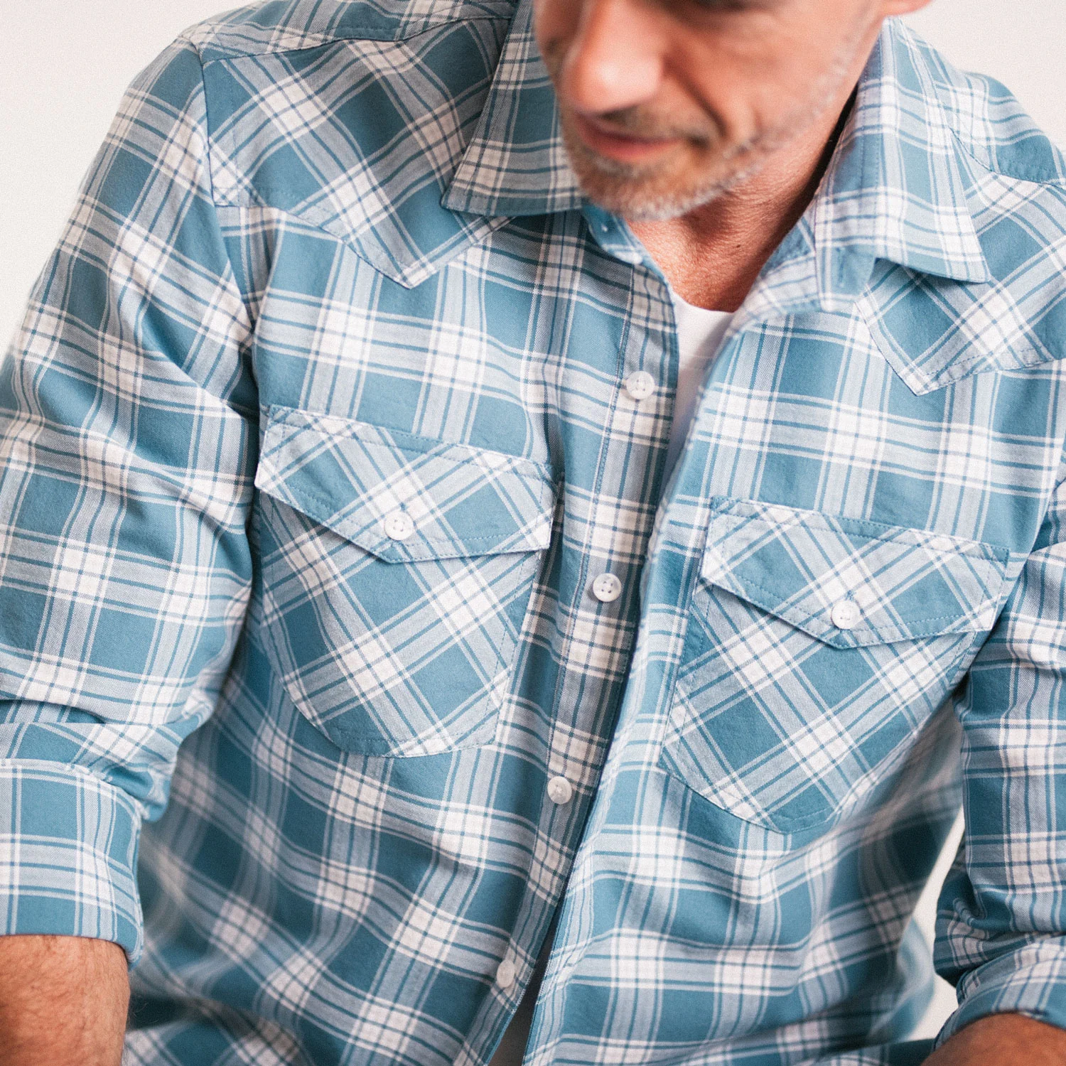 Maker Shirt – Light Blue Cotton Oxford Plaid - Image 4