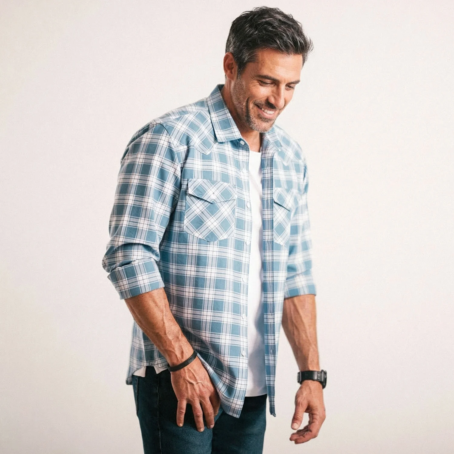 Maker Shirt – Light Blue Cotton Oxford Plaid - Image 5