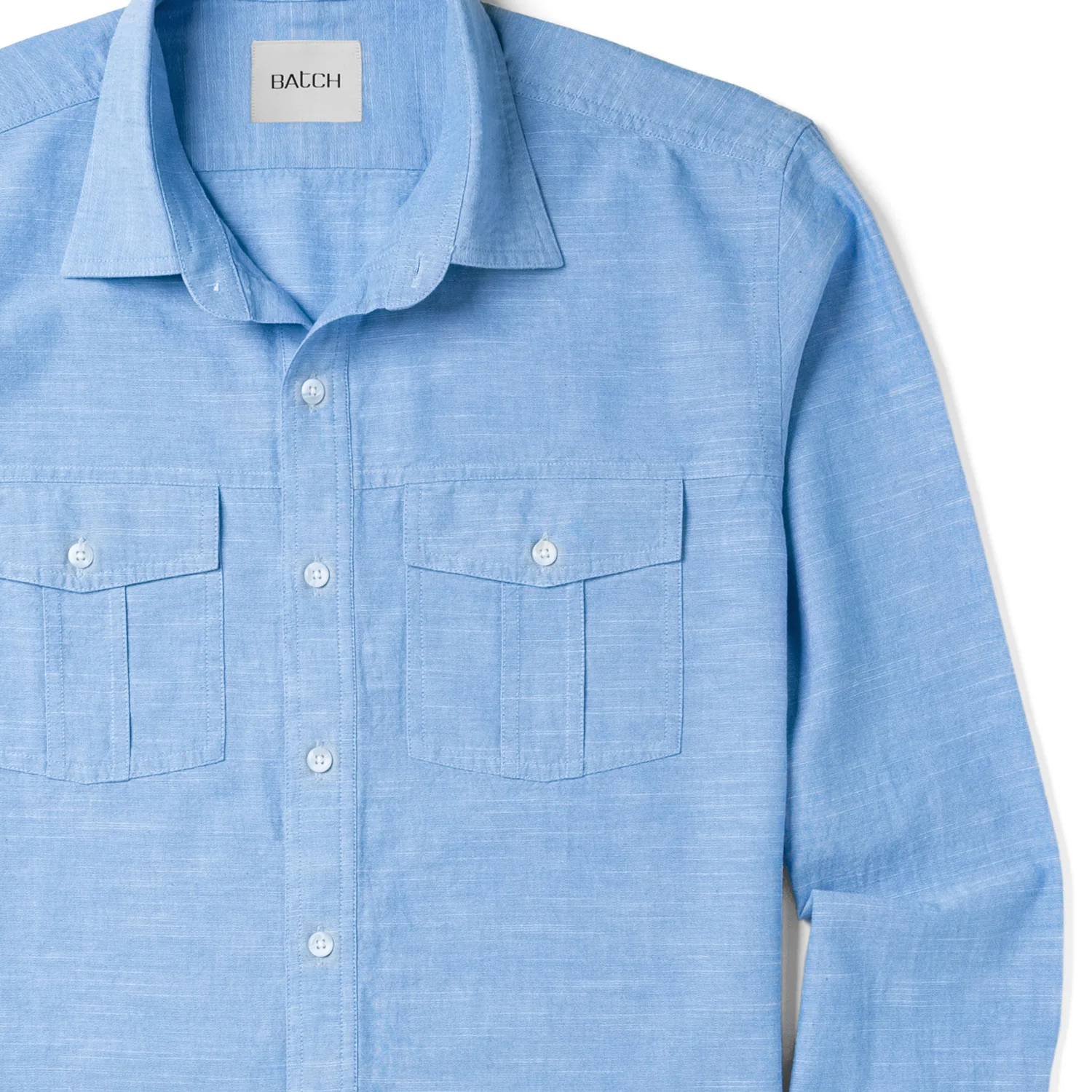 Primer Utility Shirt – Classic Blue Cotton Slub Chambray - Image 3