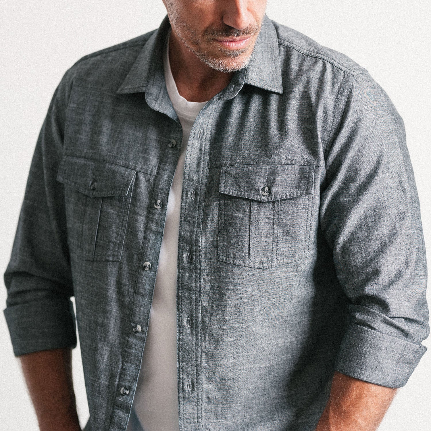 Primer Utility Shirt – Flint Gray Cotton Slub Chambray - Image 4