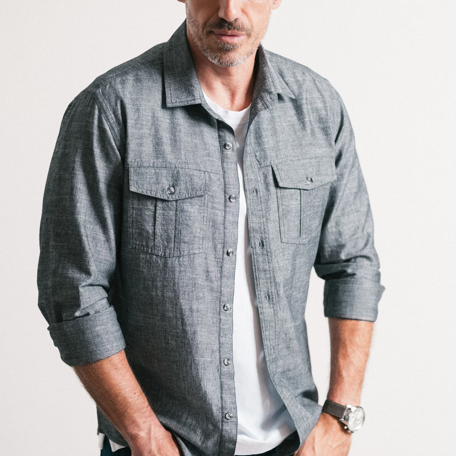 Primer Utility Shirt – Flint Gray Cotton Slub Chambray - Image 5