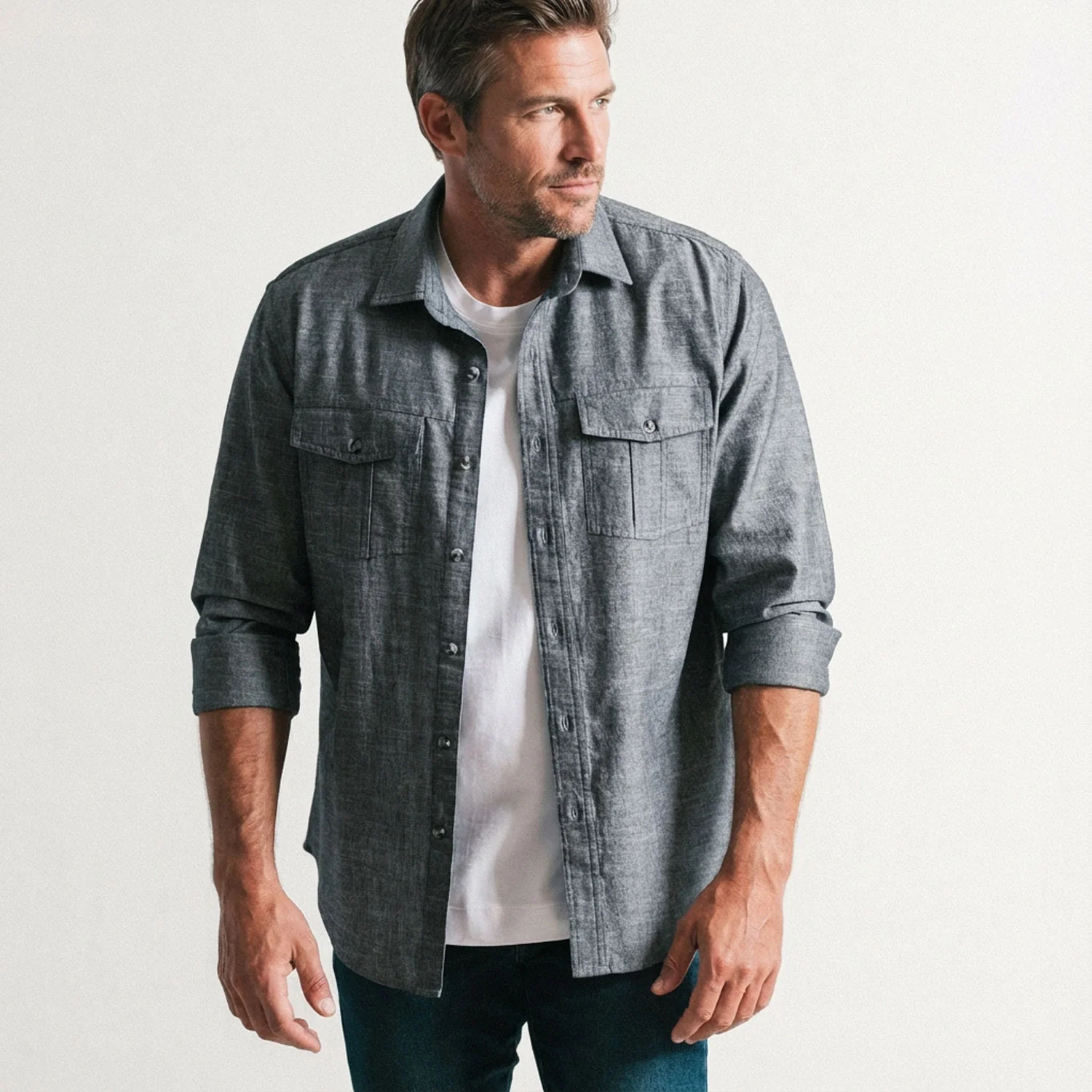Primer Utility Shirt – Flint Gray Cotton Slub Chambray - Image 6