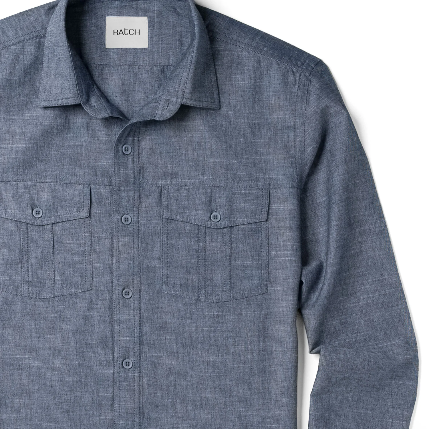 Primer Utility Shirt – Navy Blue Cotton Slub Chambray - Image 3