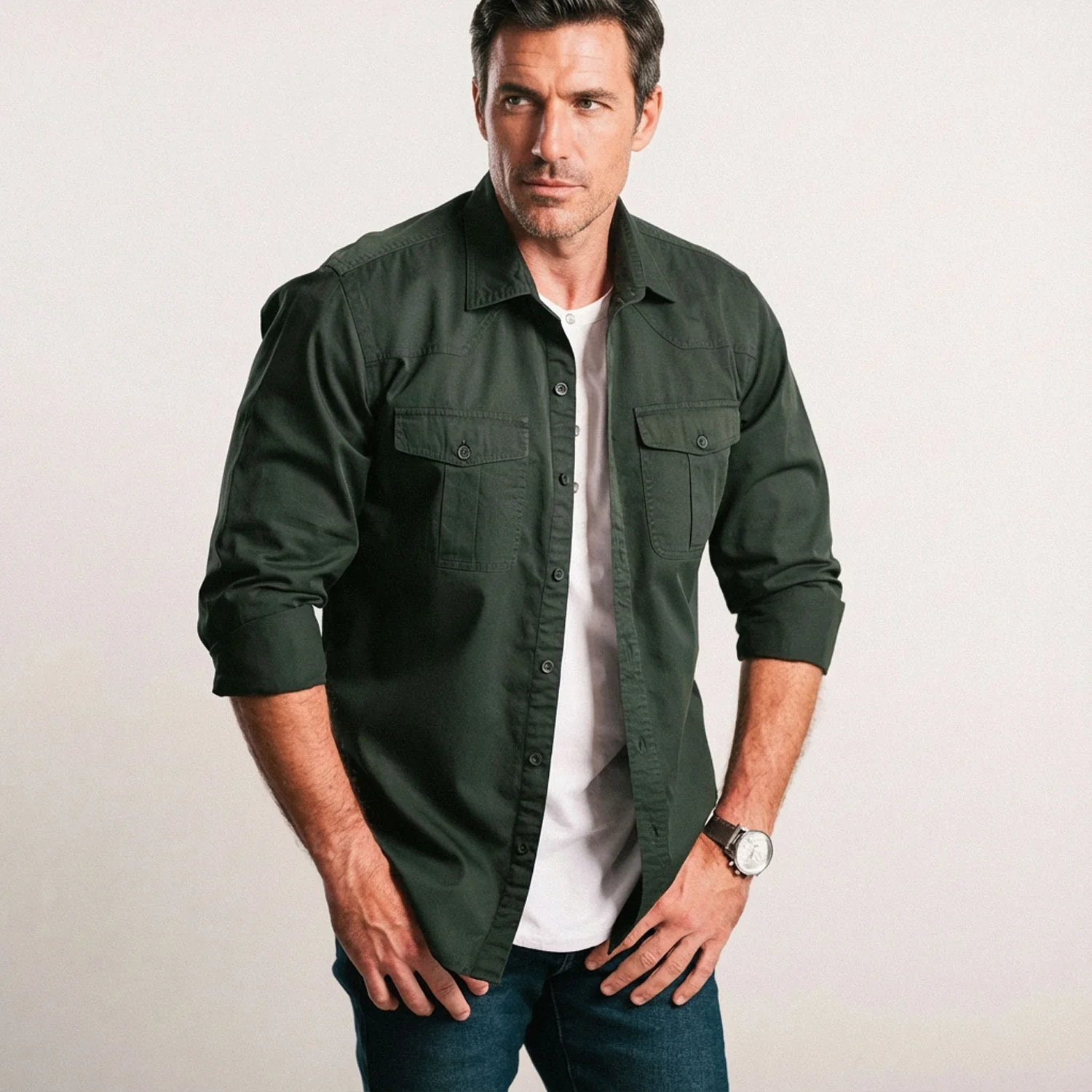 Fabricator Utility Shirt – Olive Green Cotton Twill - Image 4