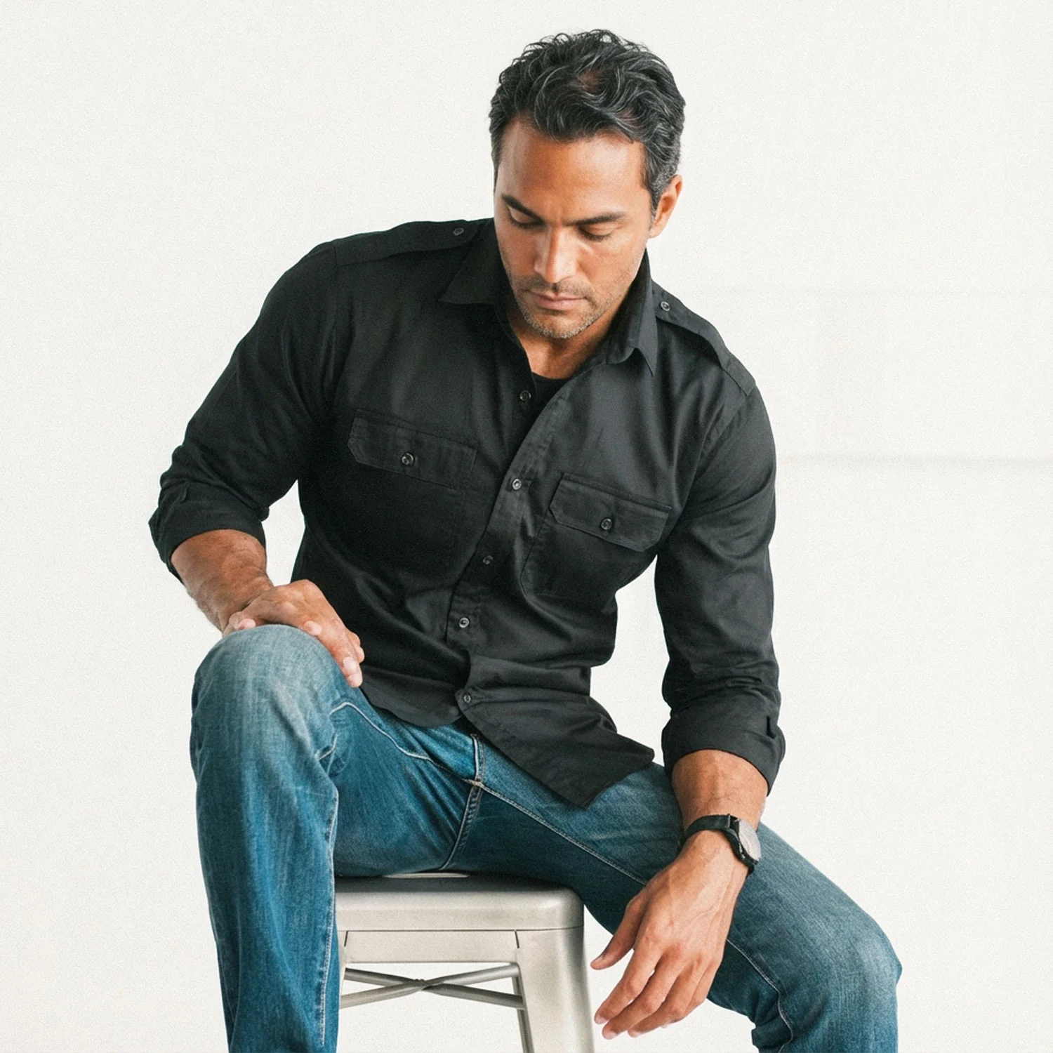 Smith Utility Shirt – Black Cotton Twill - Image 4