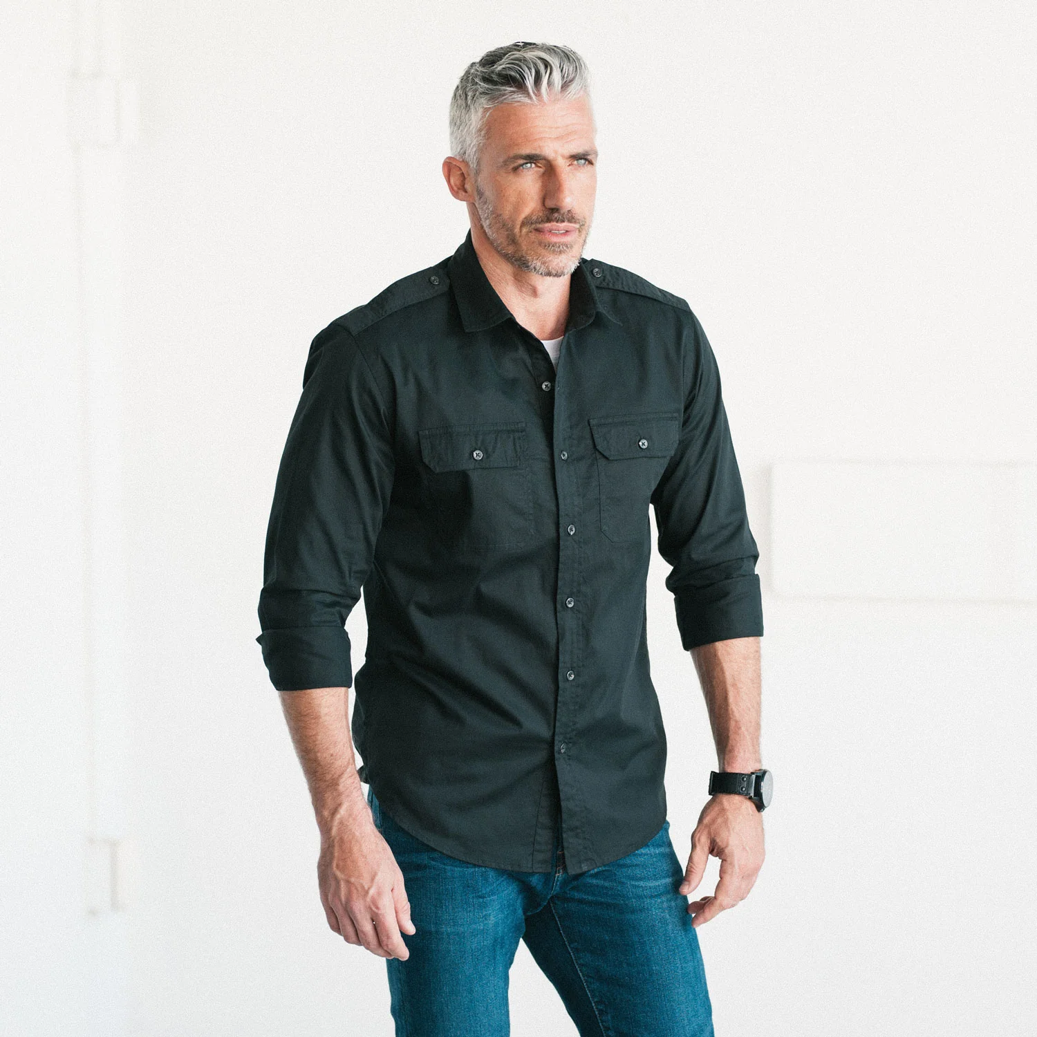 Smith Utility Shirt – Black Cotton Twill - Image 5