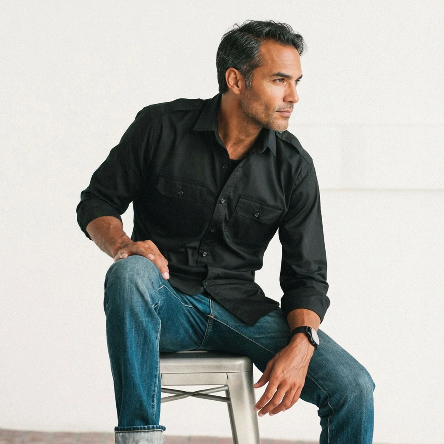 Smith Utility Shirt – Black Cotton Twill - Image 6