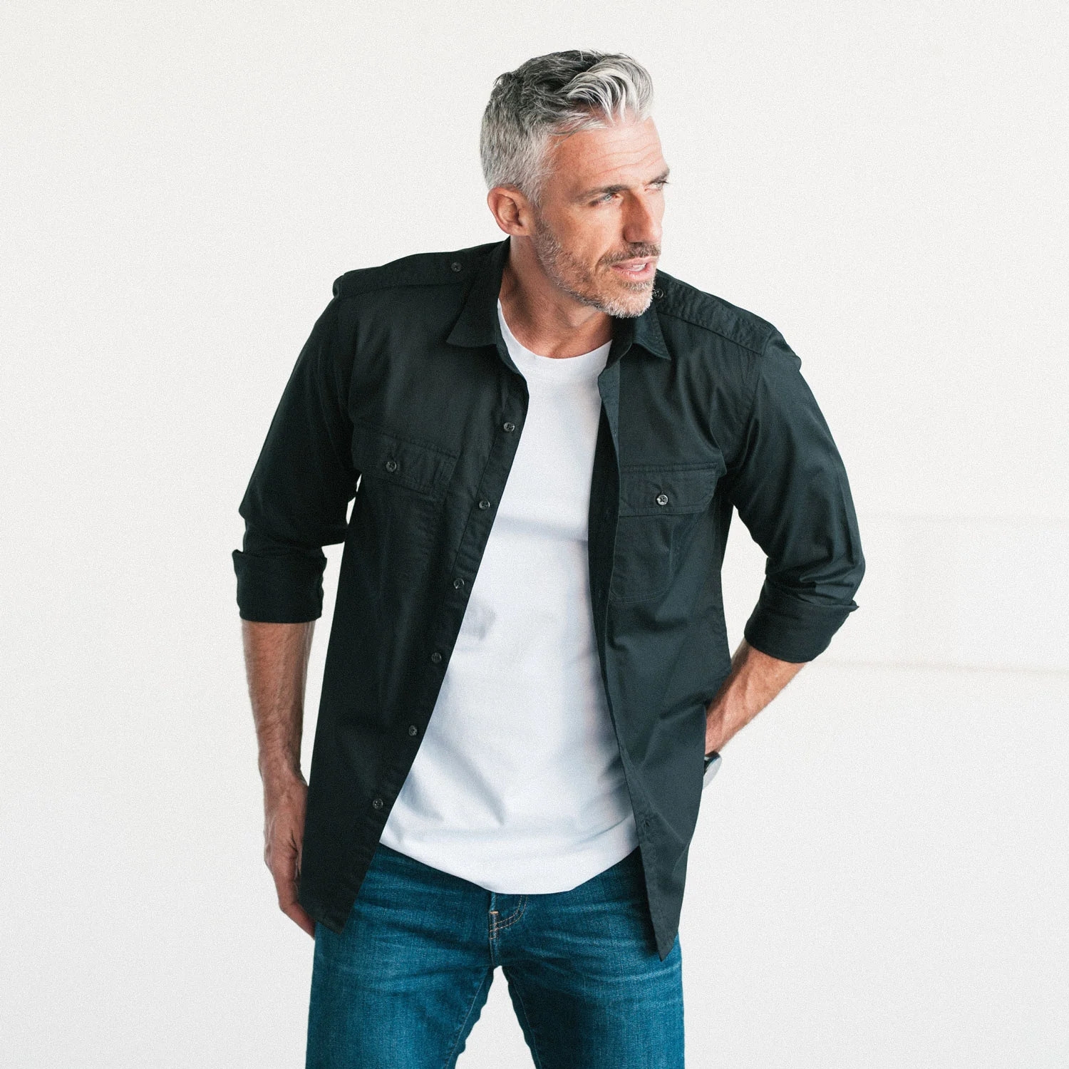 Smith Utility Shirt – Black Cotton Twill - Image 7