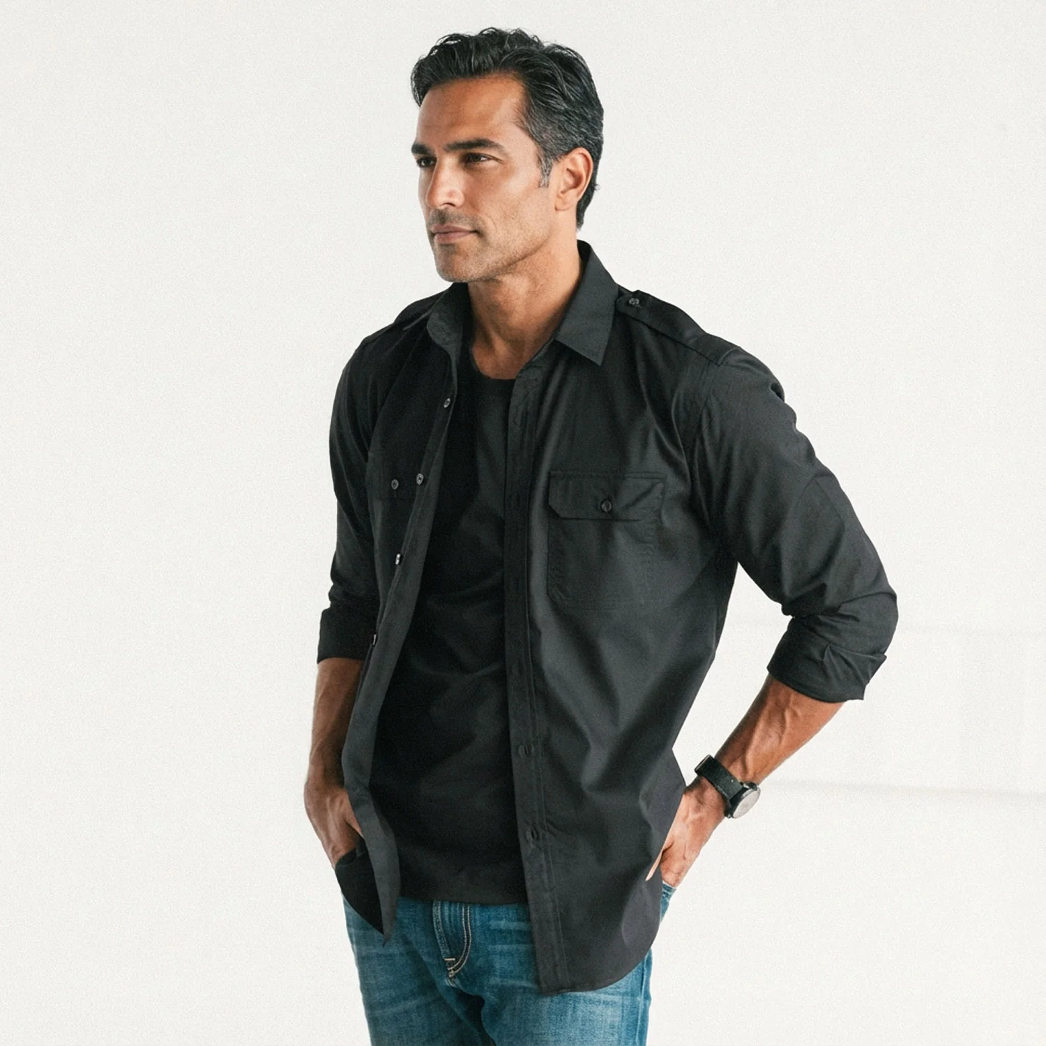 Smith Utility Shirt – Black Cotton Twill - Image 8