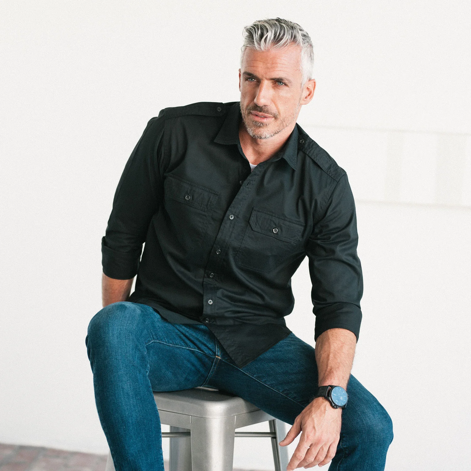 Smith Utility Shirt – Black Cotton Twill - Image 9